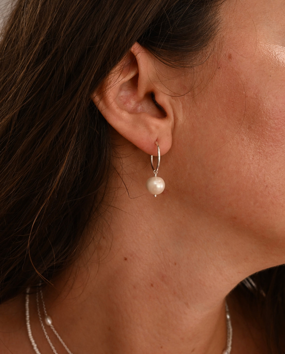 Silver Pearl Huggie Earrings