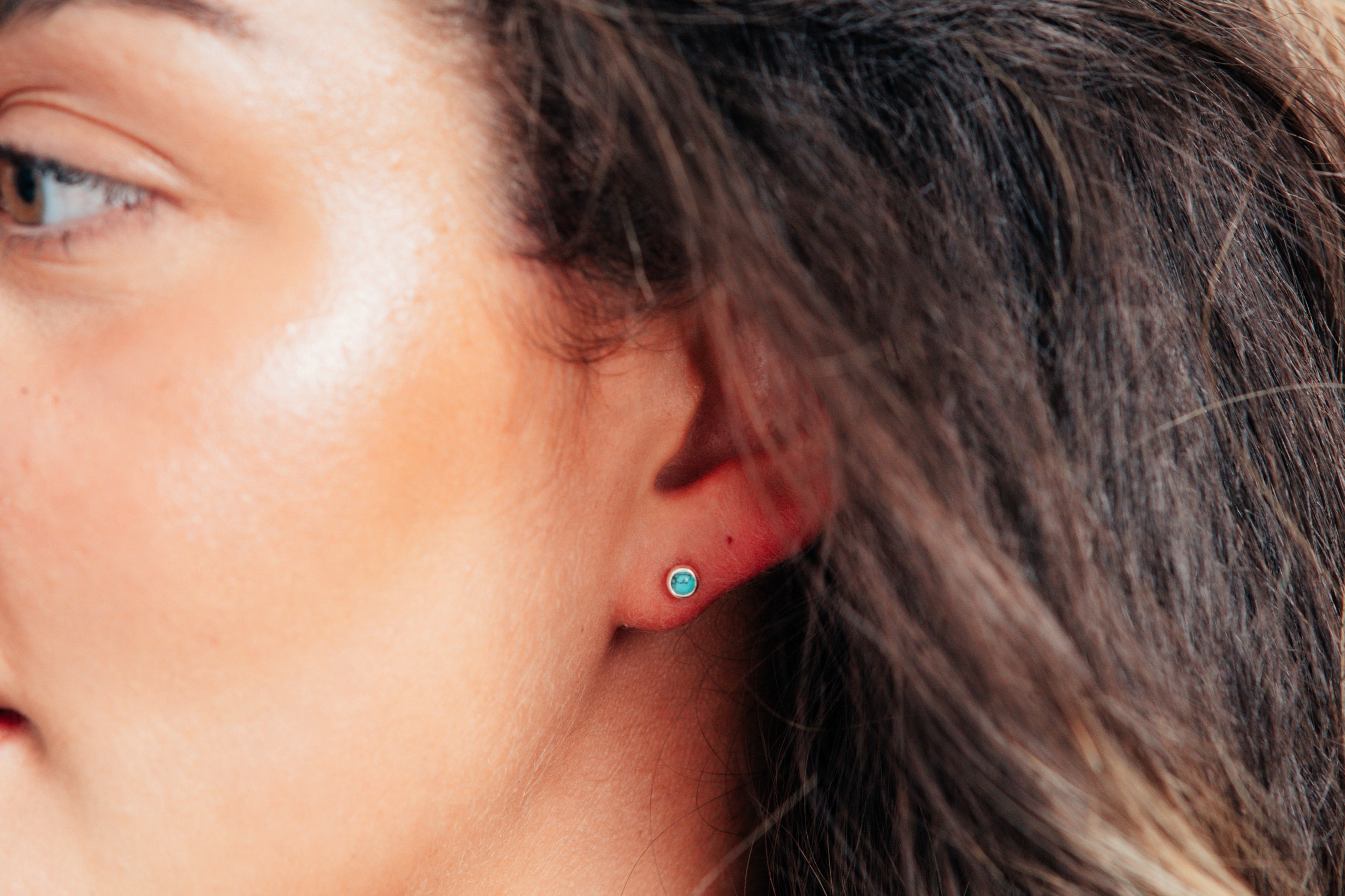 Silver Tiny Gemstone Stud Earrings