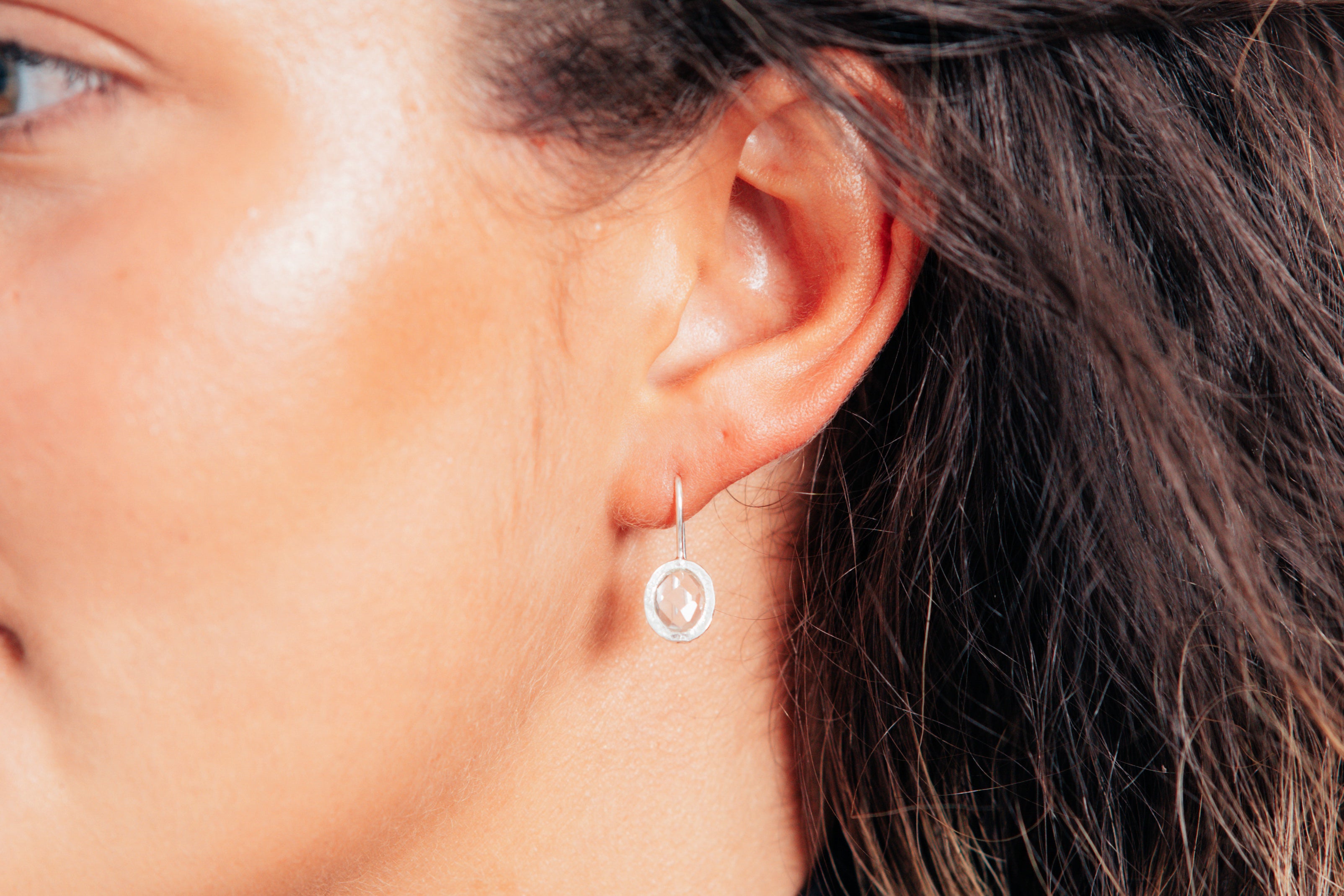 Silver Oval Crystal Earrings