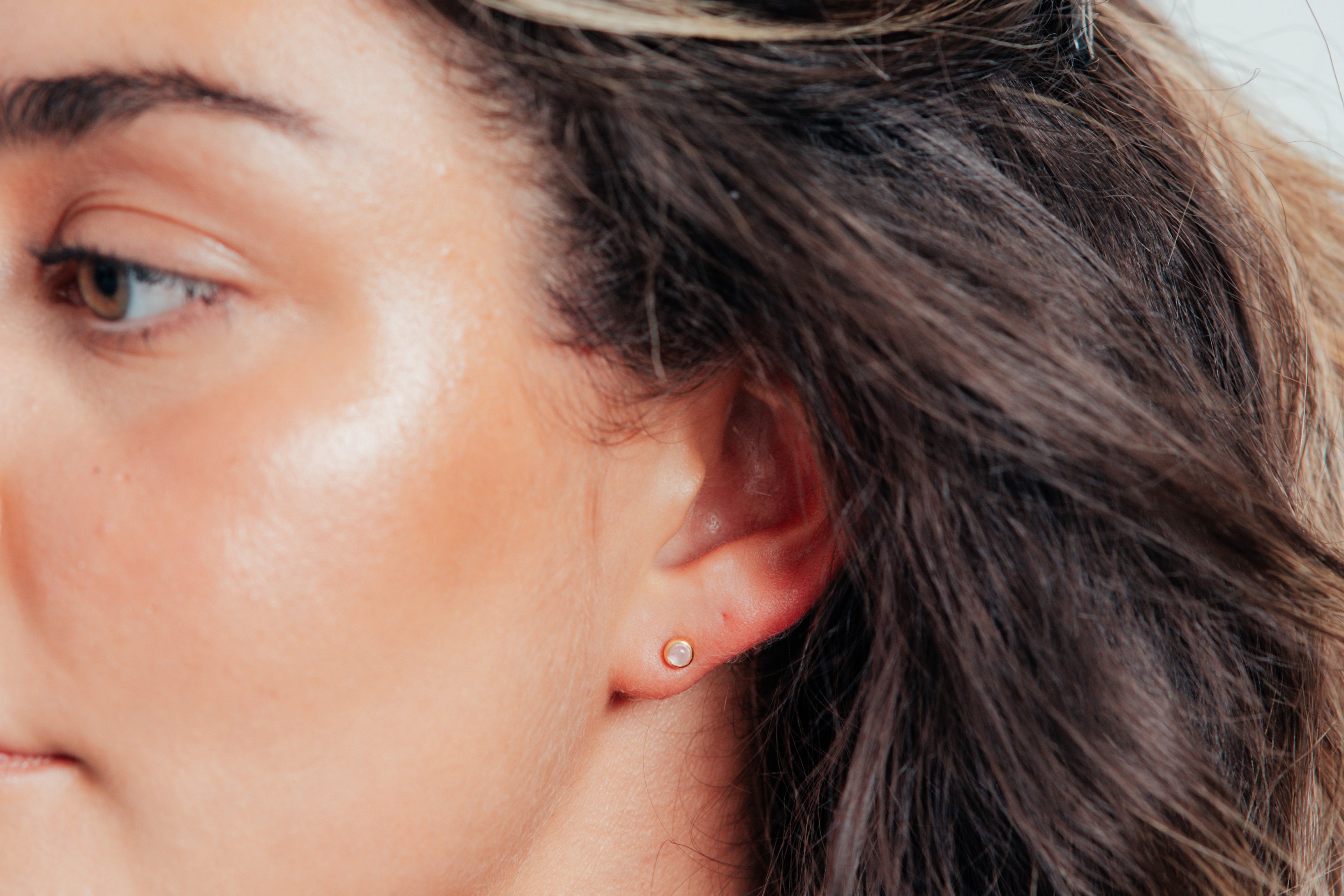 Gold Tiny Gemstone Stud Earrings