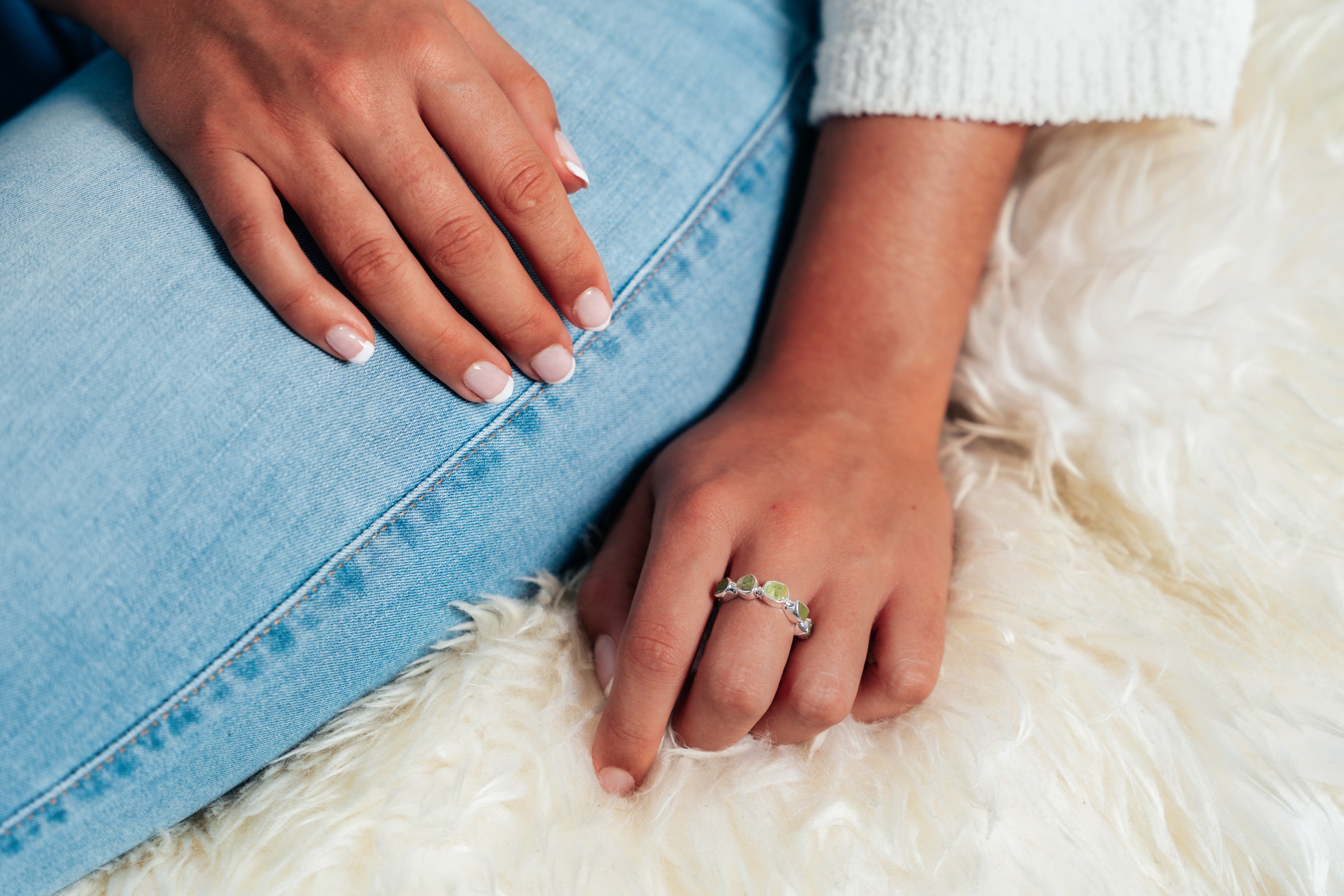 Peridot Raw Cut Silver Ring