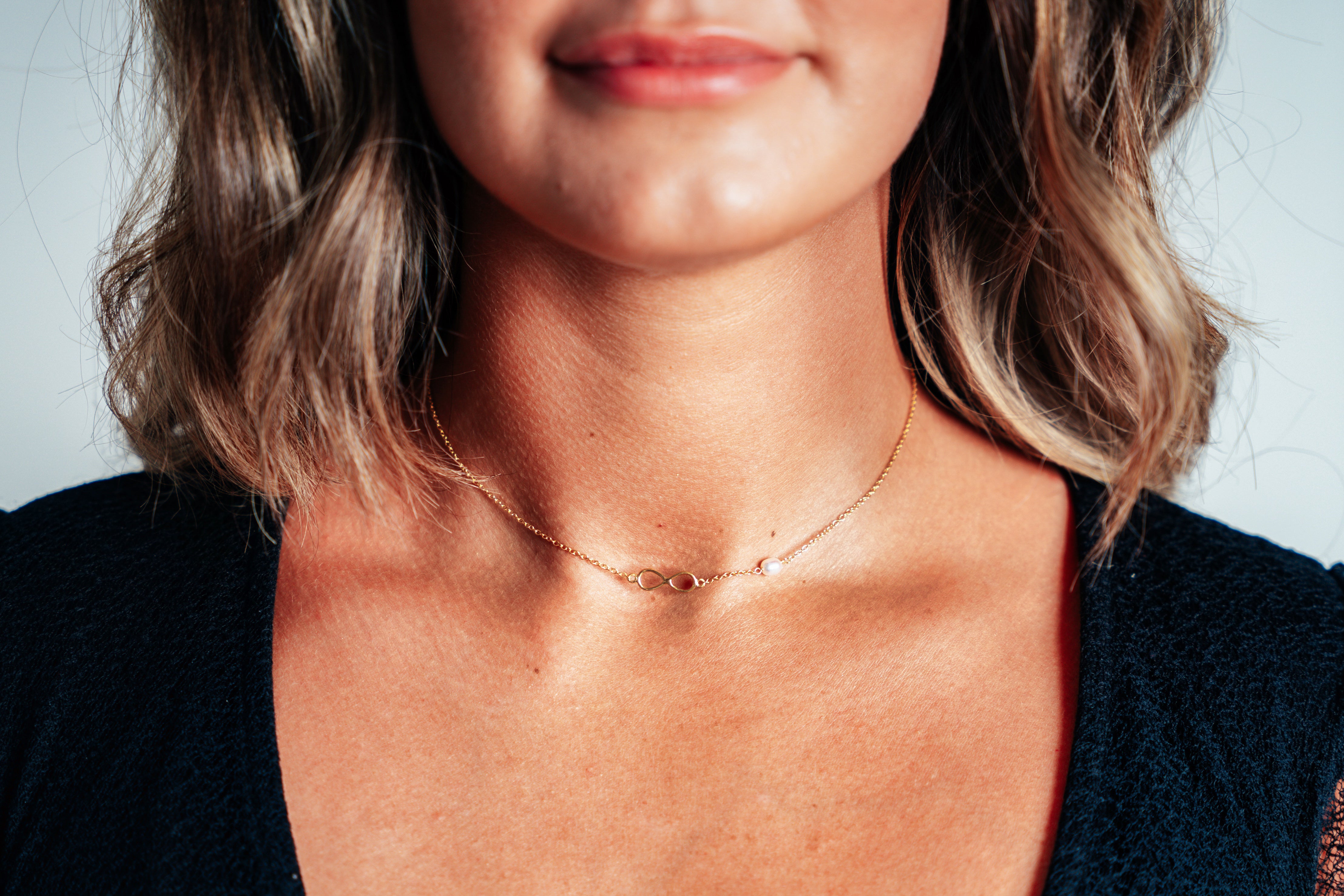 Gold Infinity Necklace with Pearl