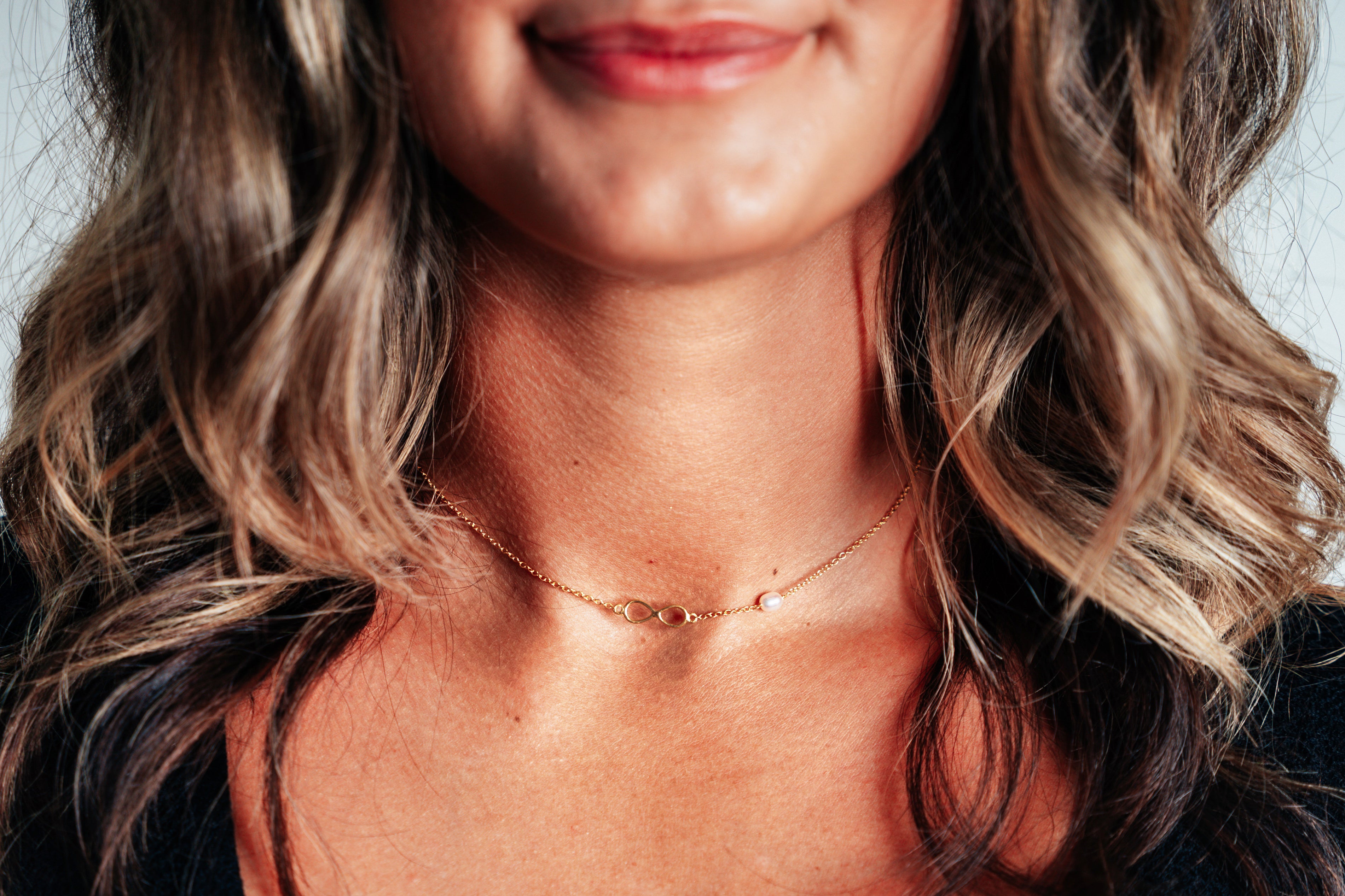Gold Infinity Necklace with Pearl