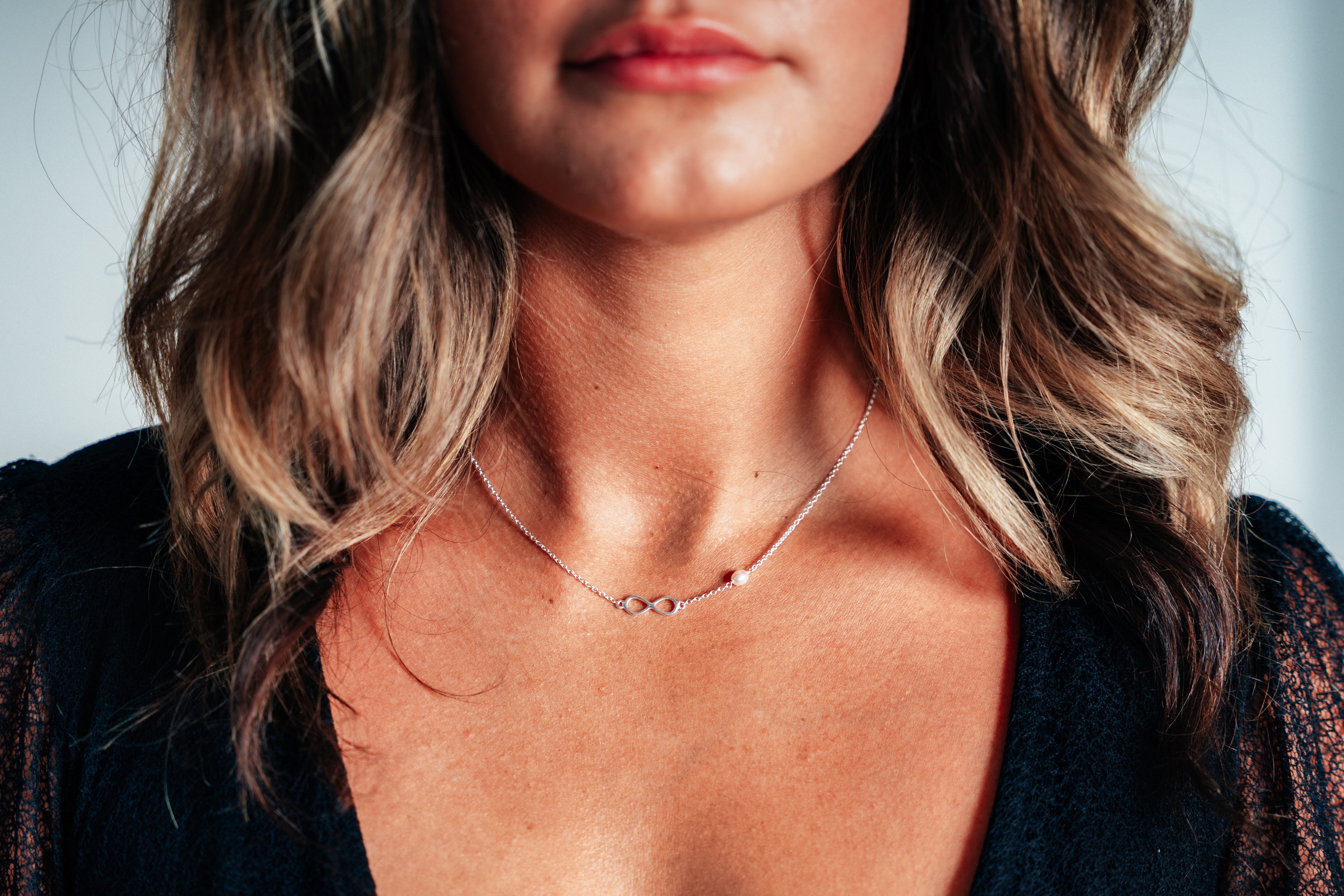 Silver Infinity Necklace with Pearl