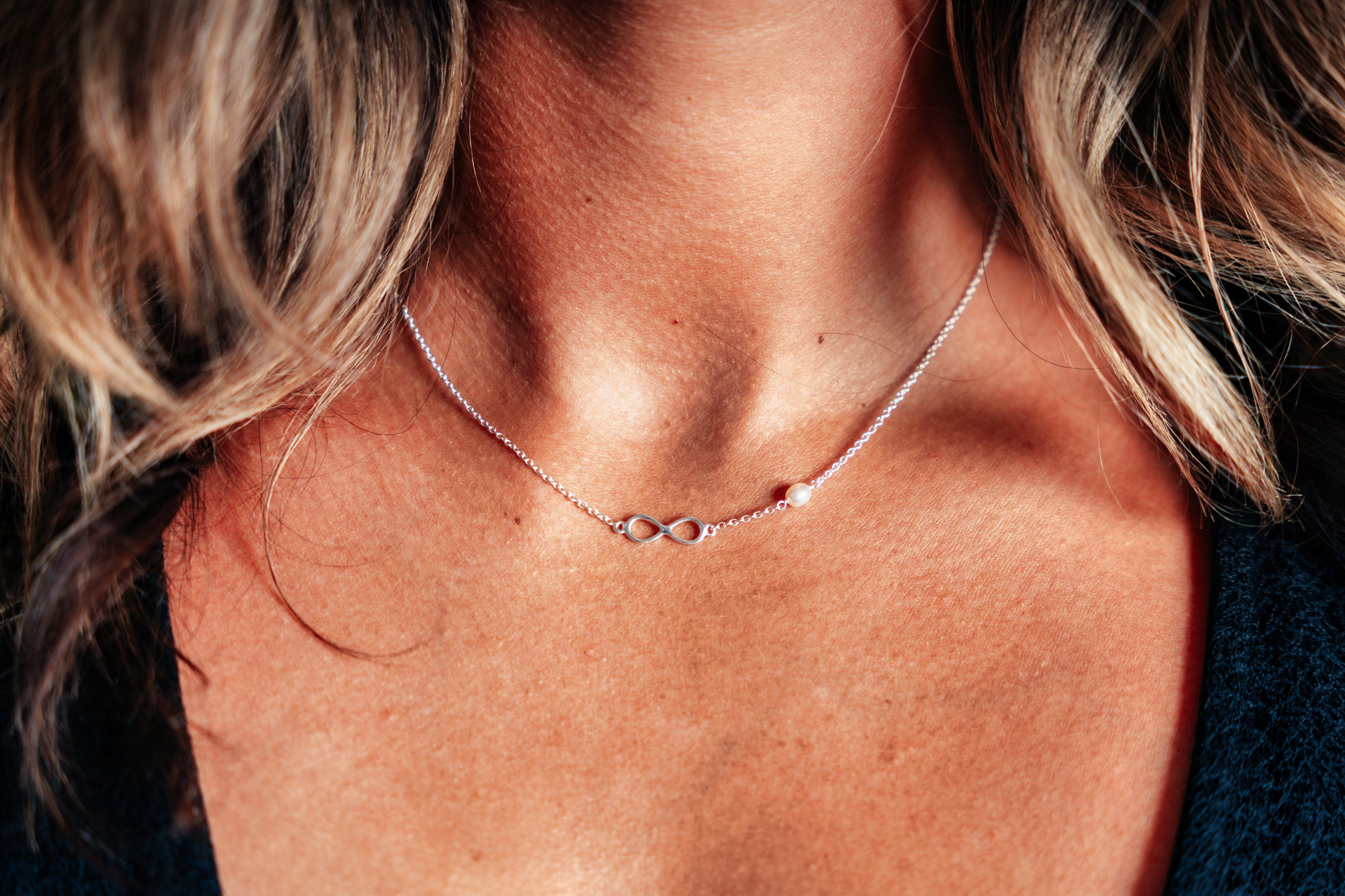 Silver Infinity Necklace with Pearl