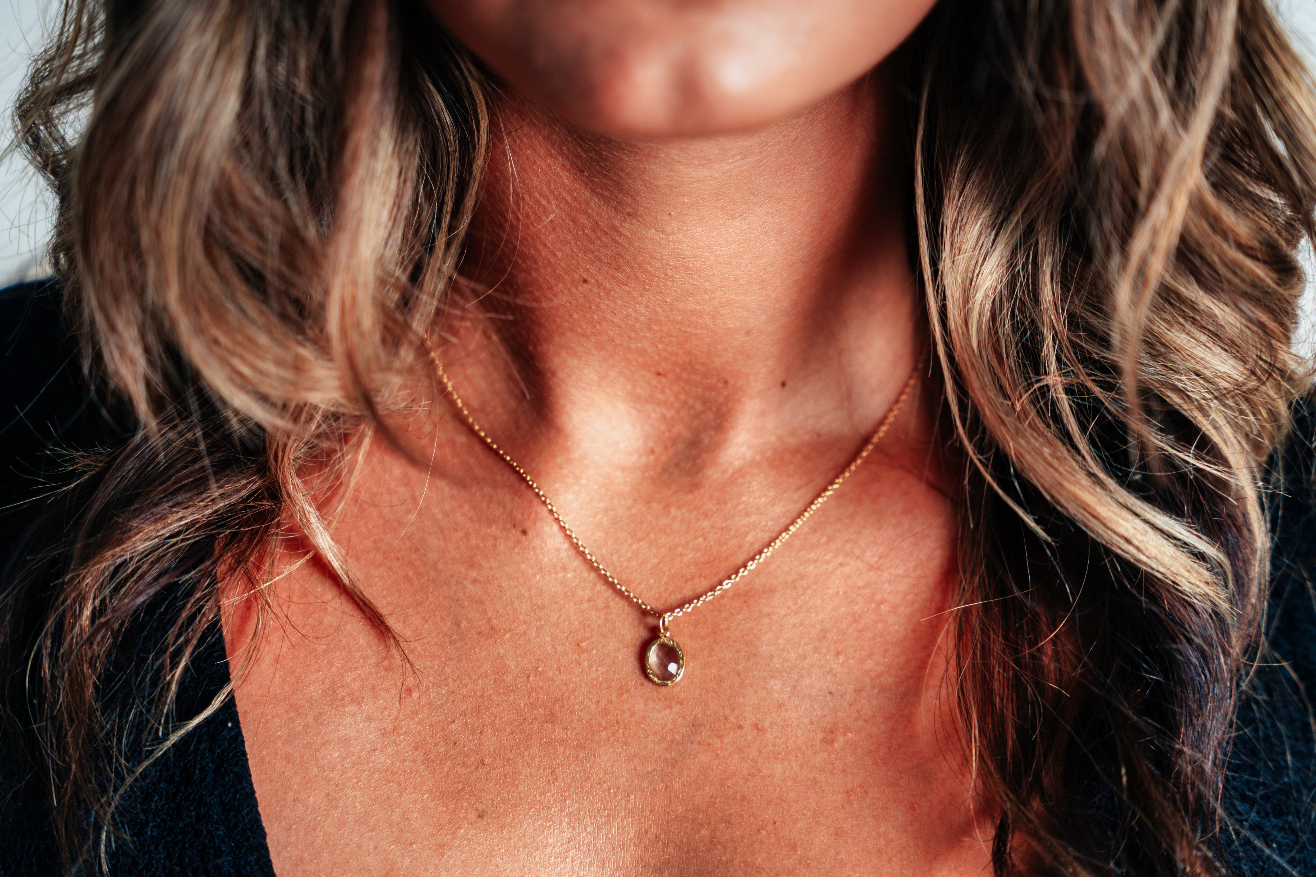 Gold Oval Crystal Necklace