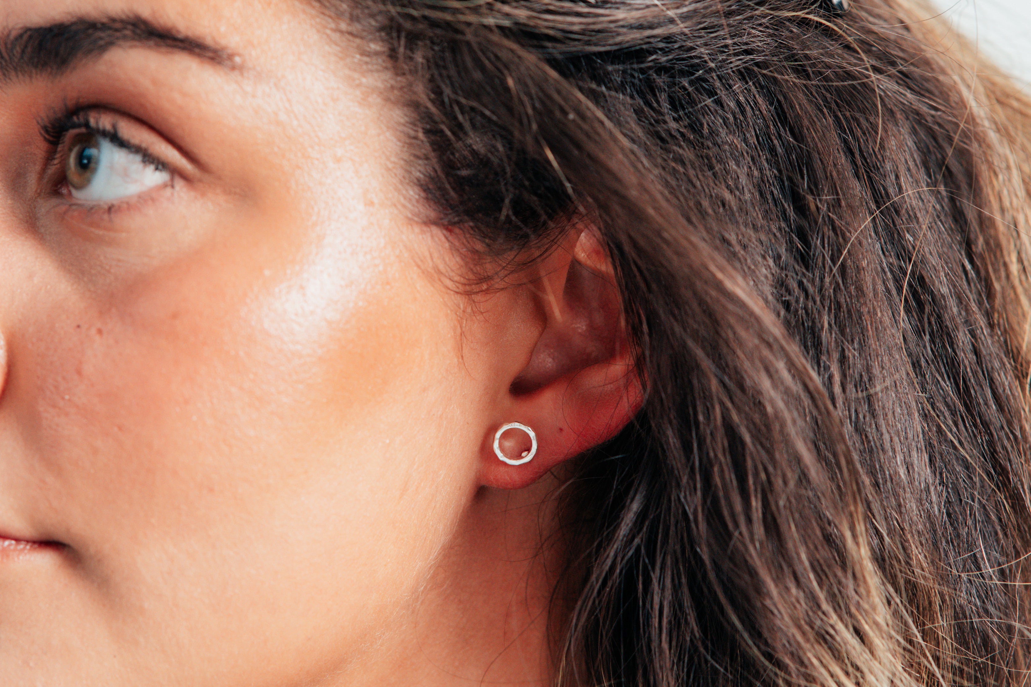 Silver Open Circle Stud Earrings