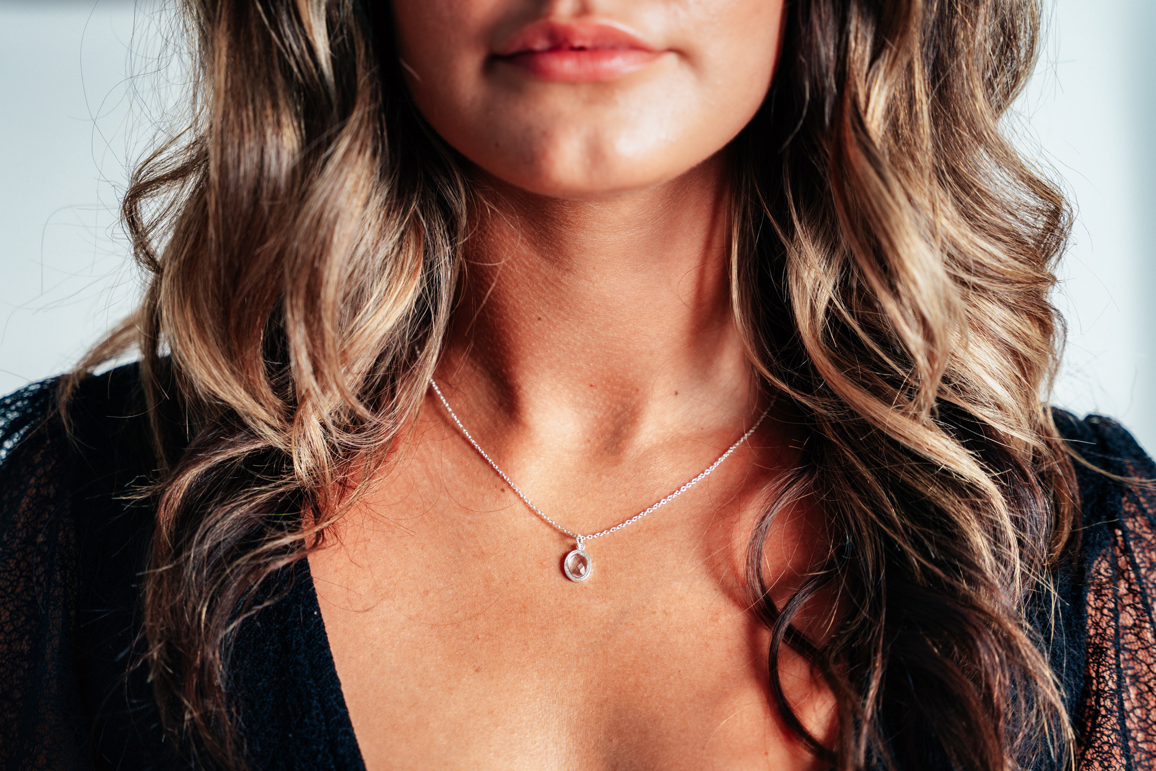 Silver Oval Crystal Necklace