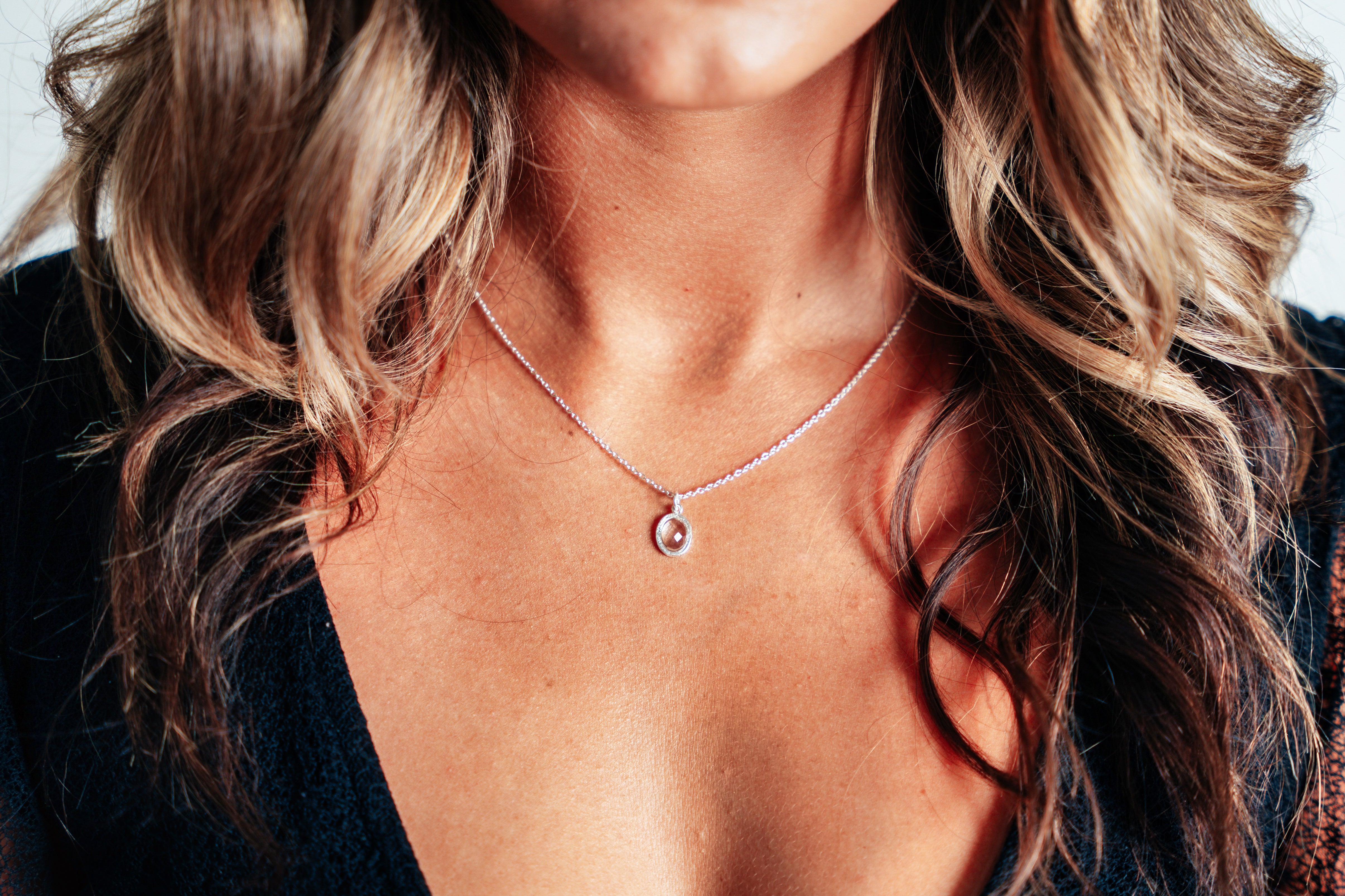 Silver Oval Crystal Necklace