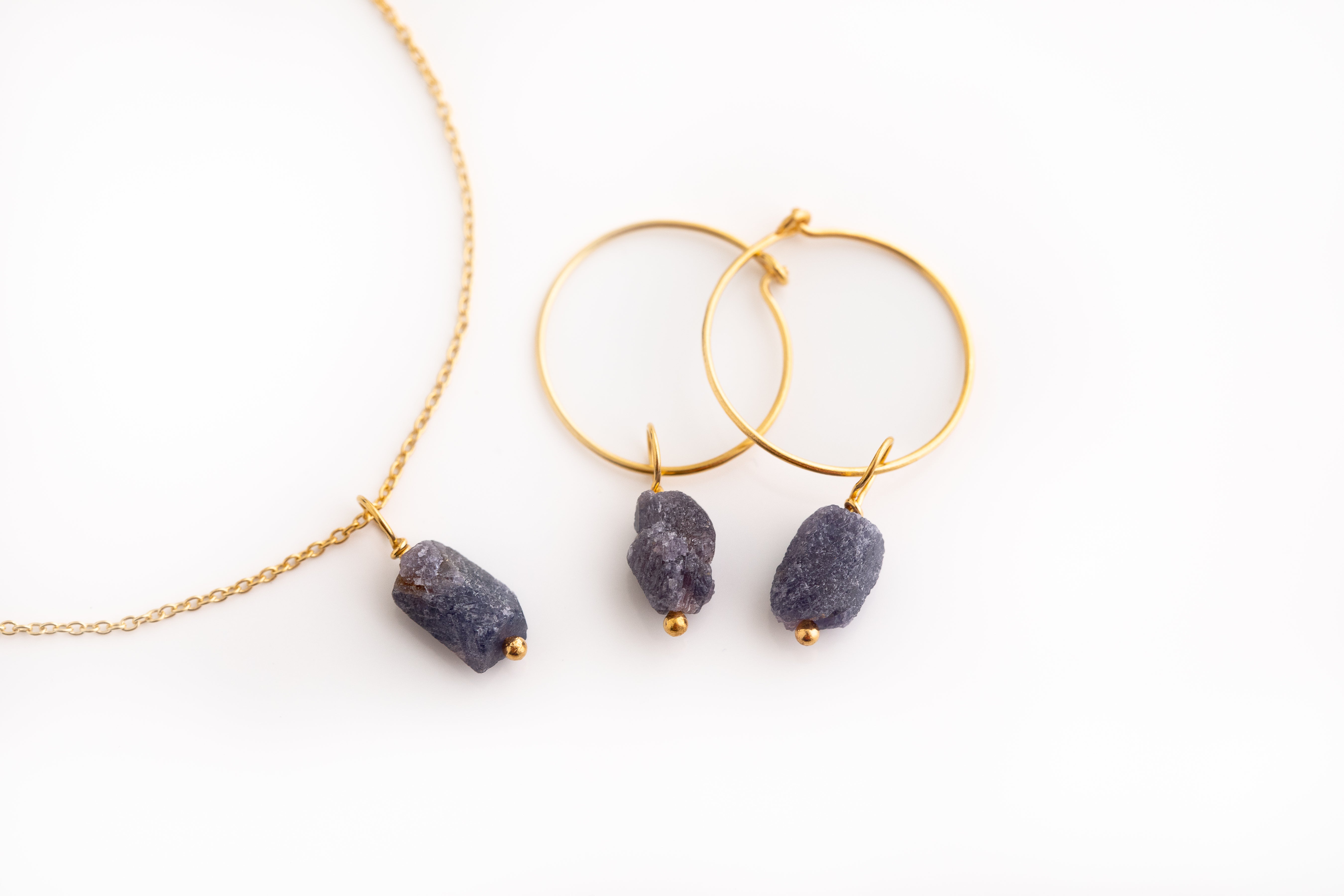 Gold Natural Crystal Hoop Earrings