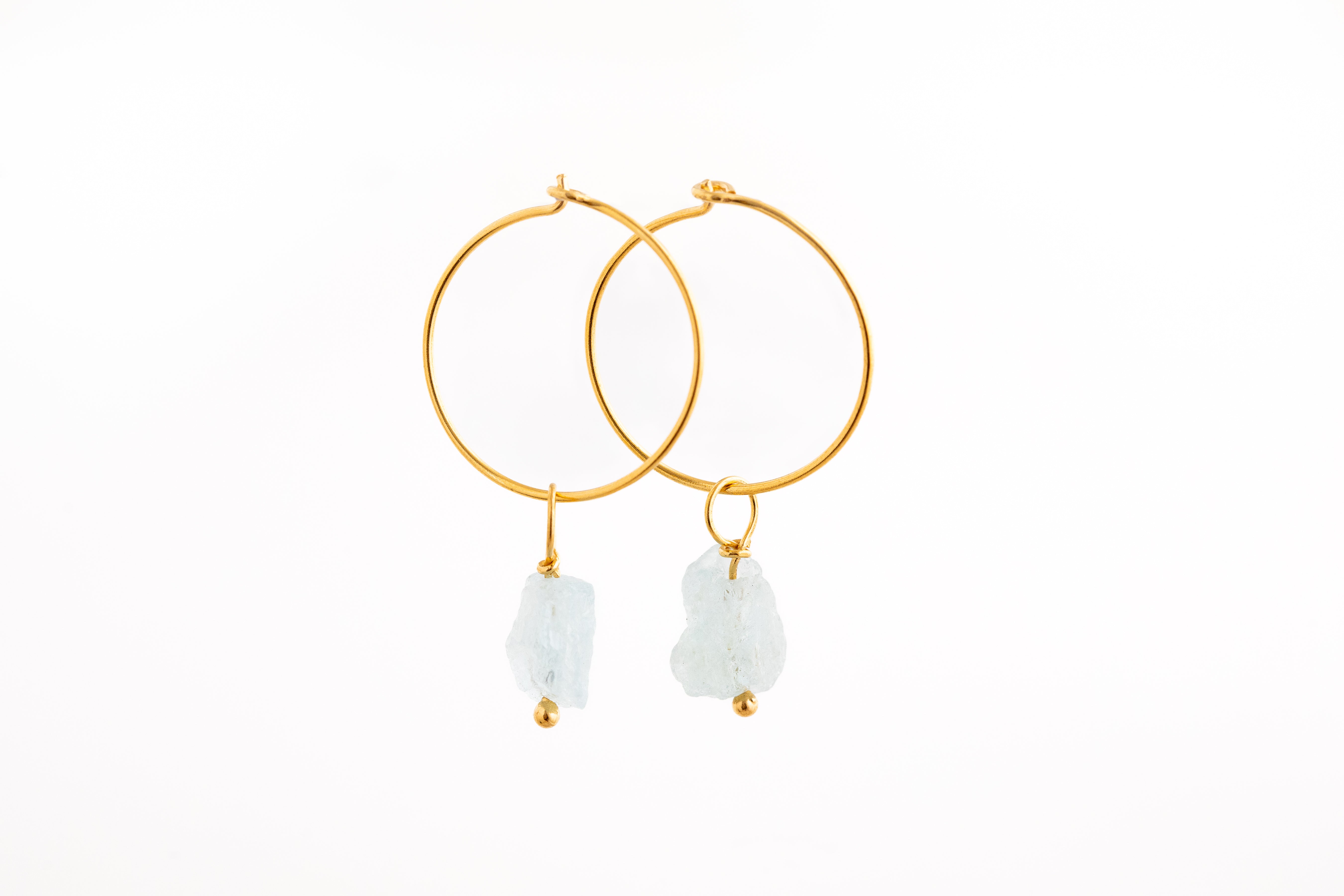 Gold Natural Crystal Hoop Earrings