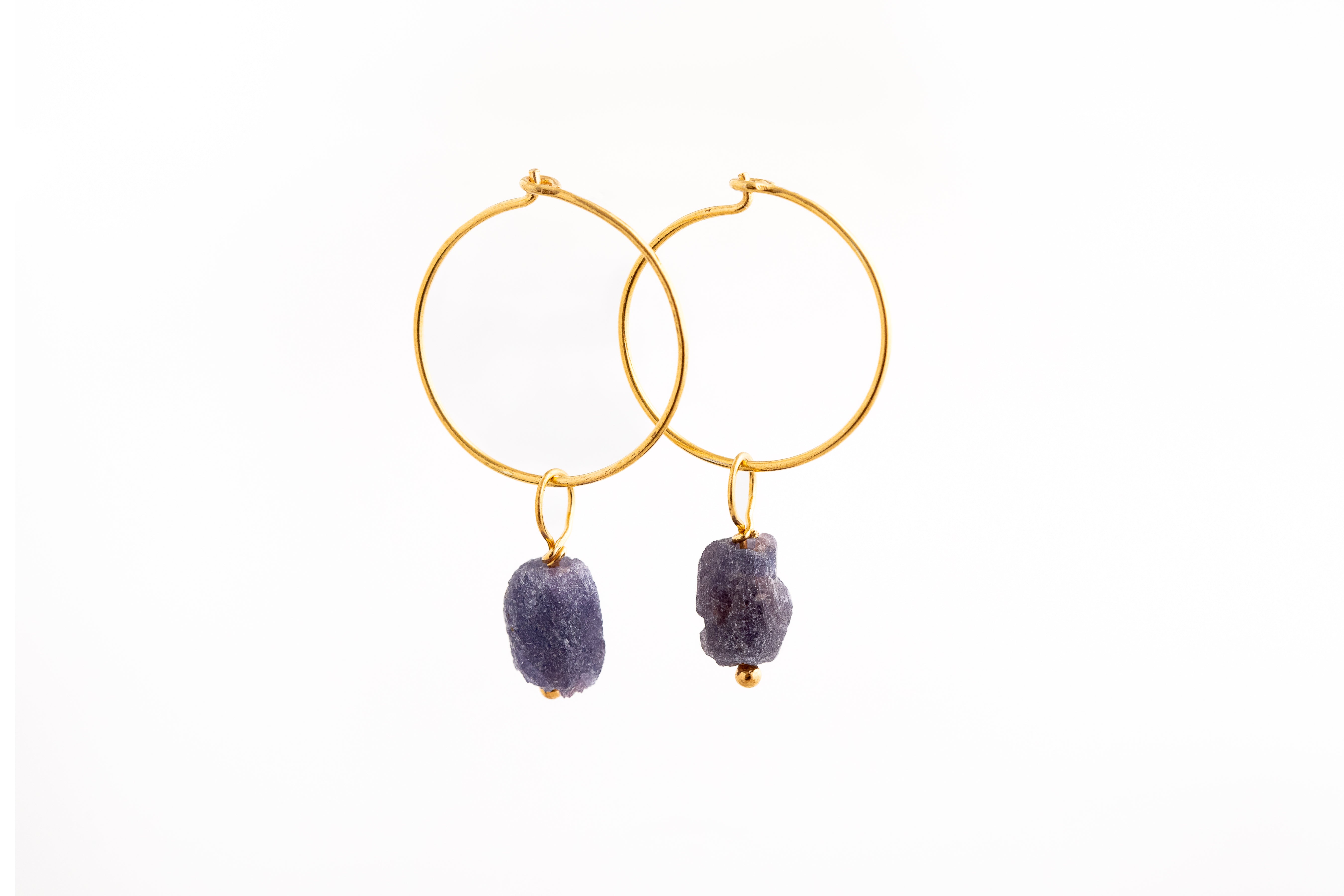 Gold Natural Crystal Hoop Earrings