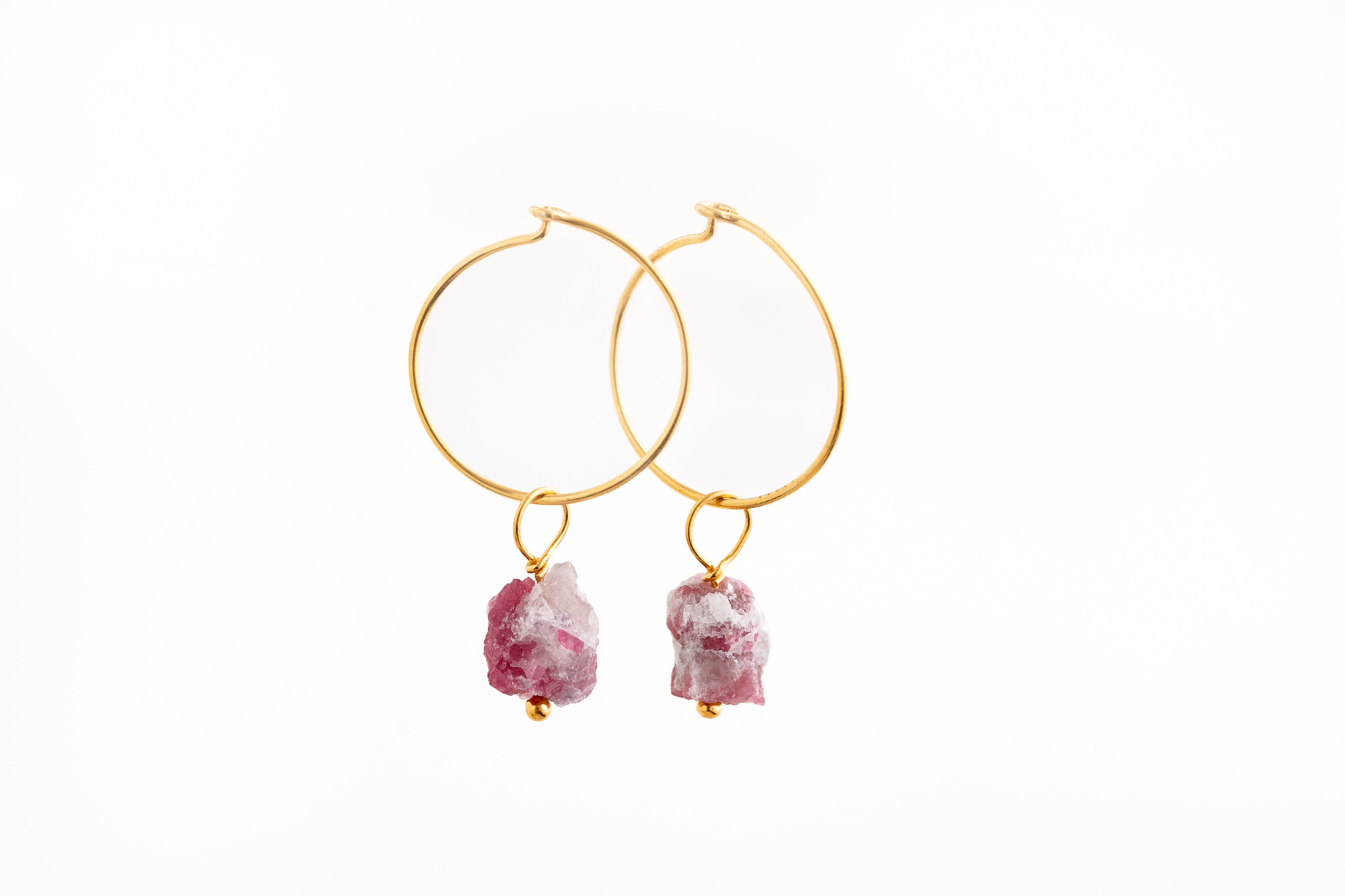 Gold Natural Crystal Hoop Earrings