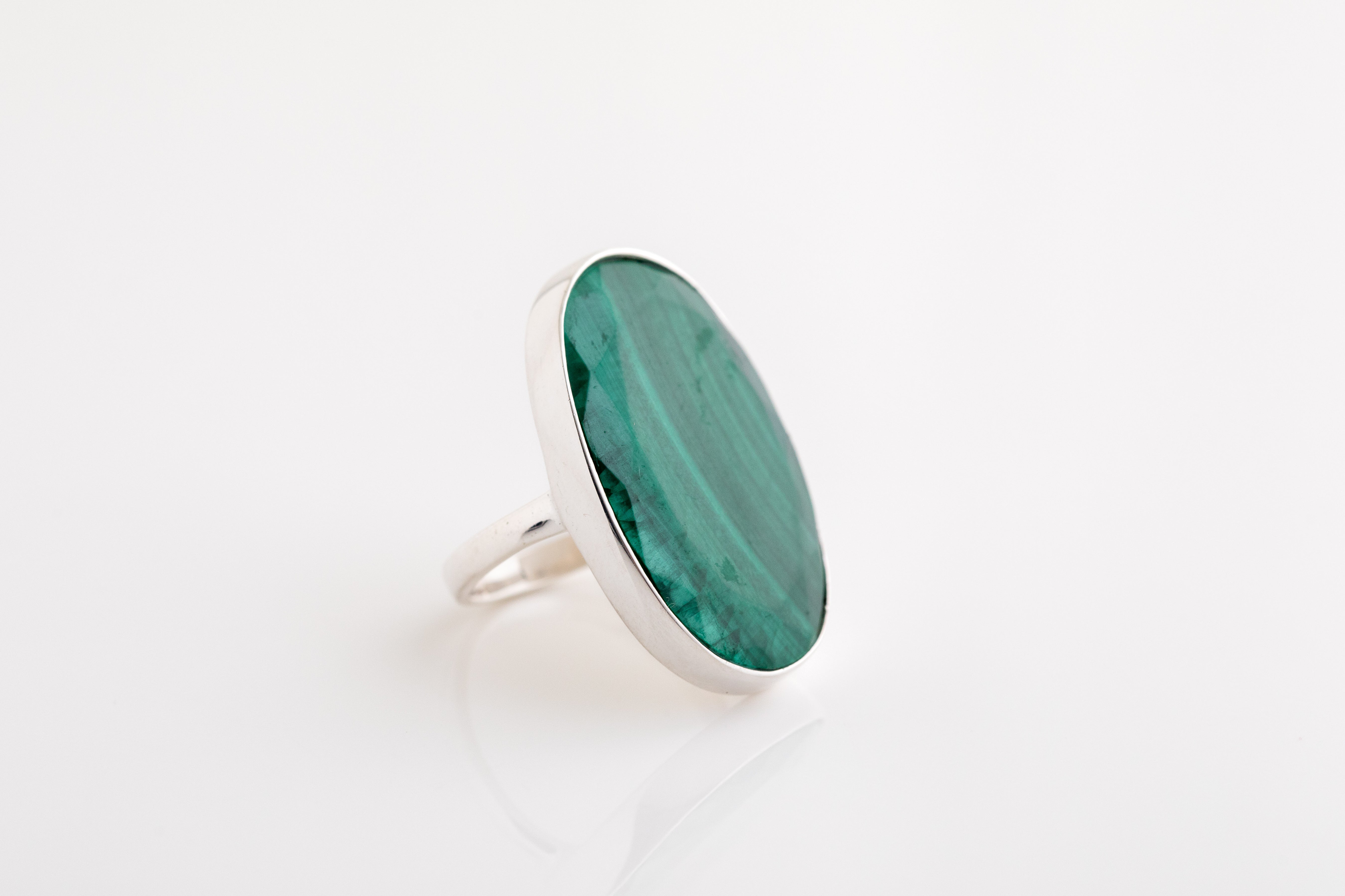 Large Silver Malachite Ring