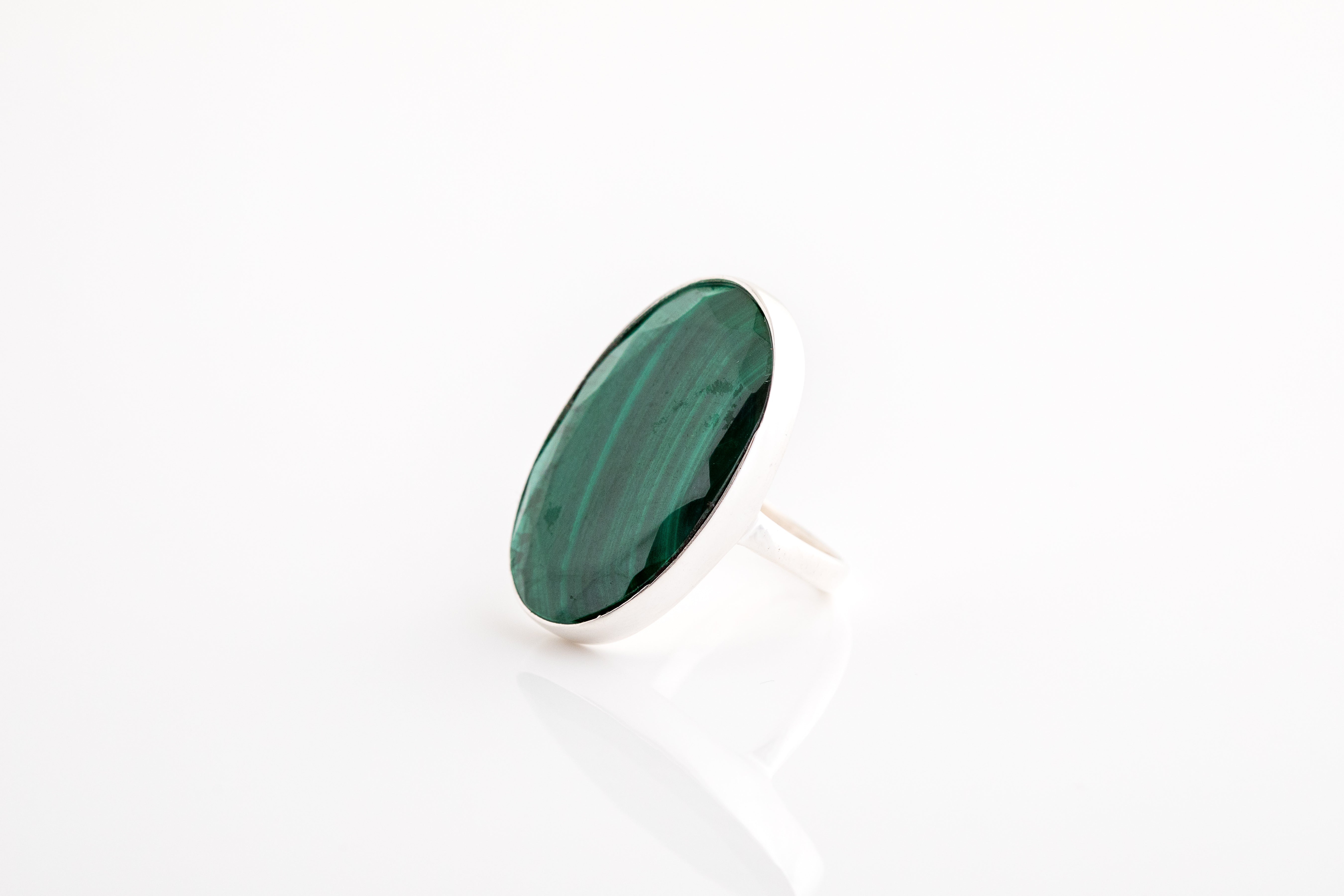 Large Silver Malachite Ring