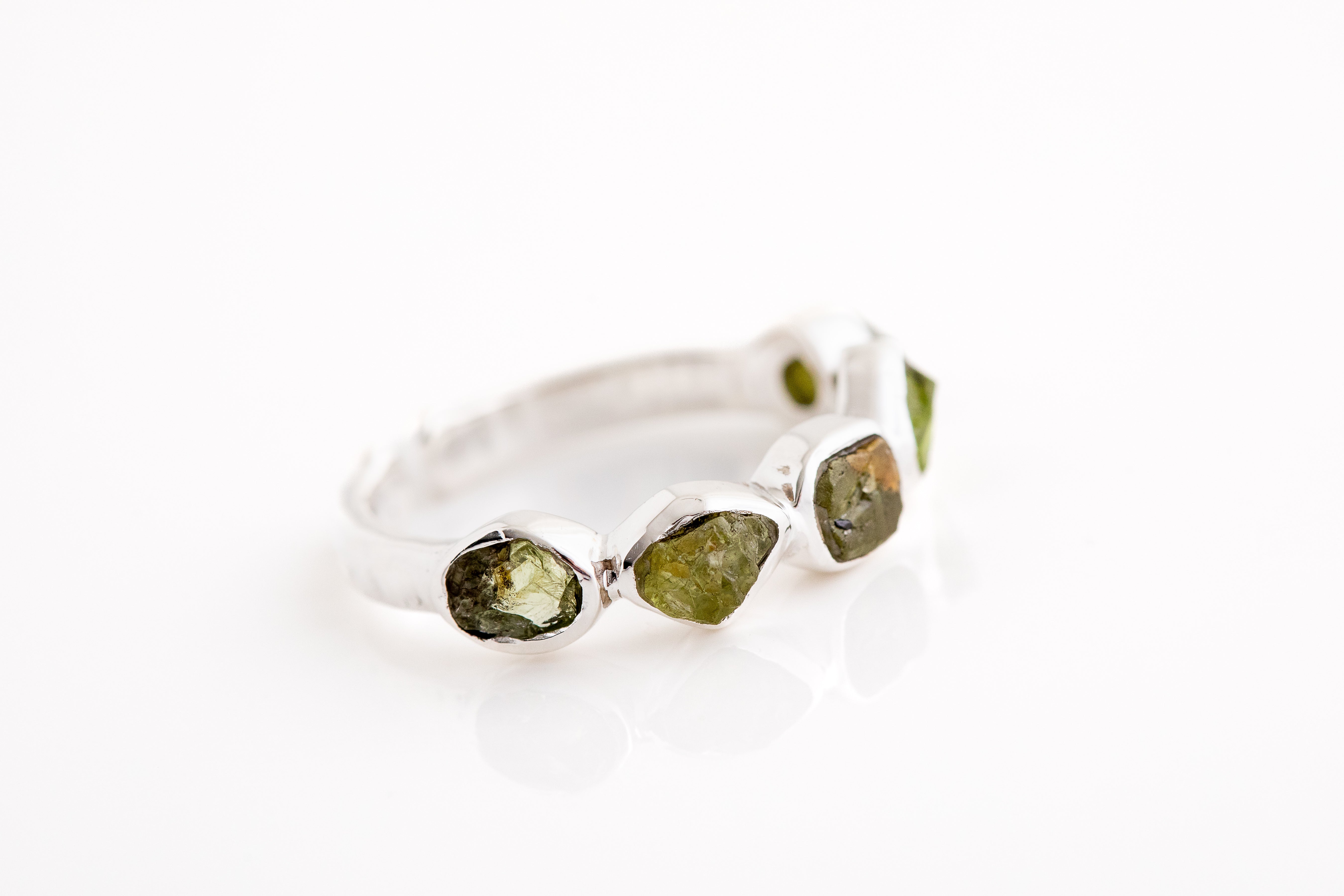 Peridot Raw Cut Silver Ring