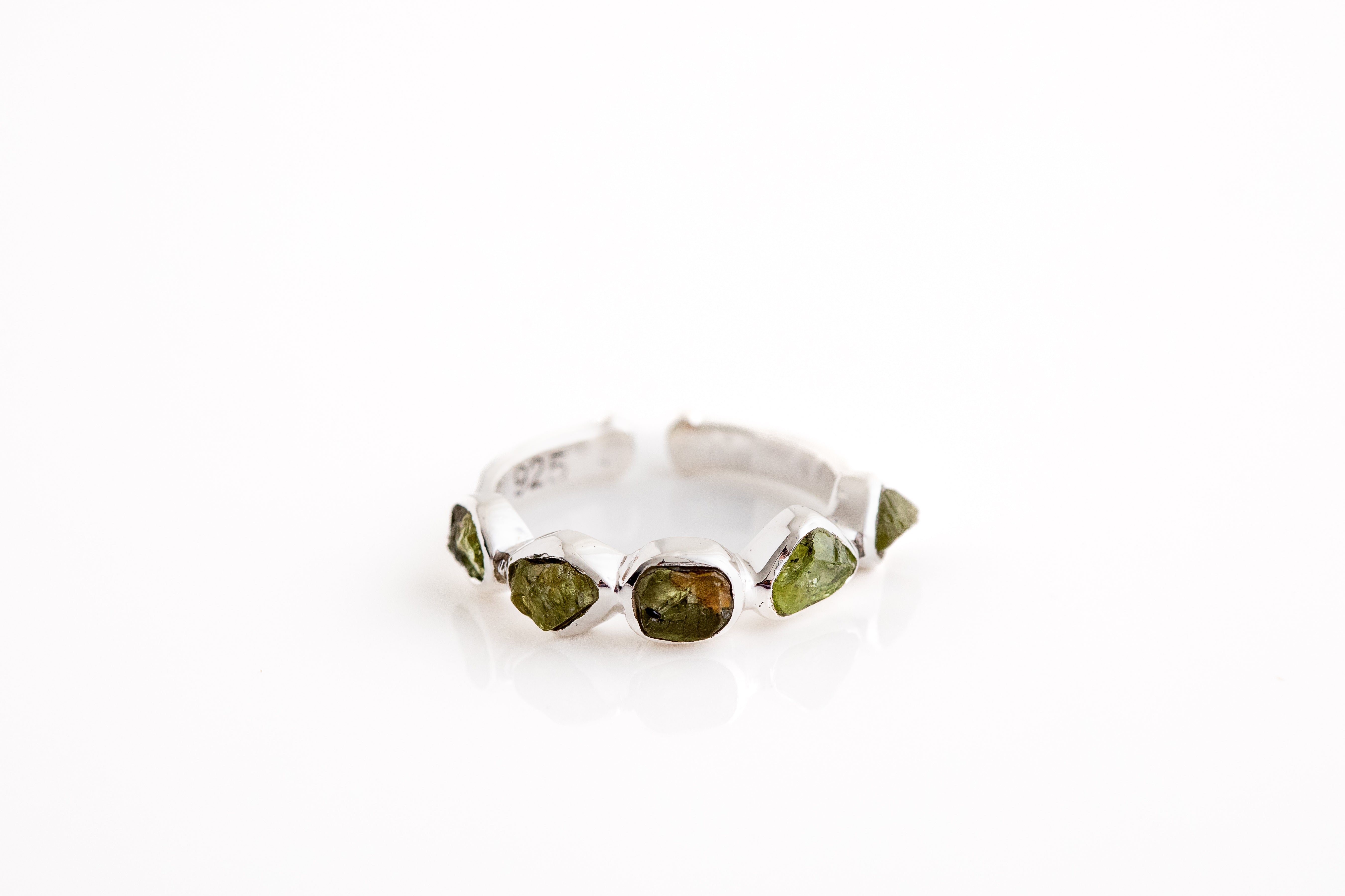 Peridot Raw Cut Silver Ring