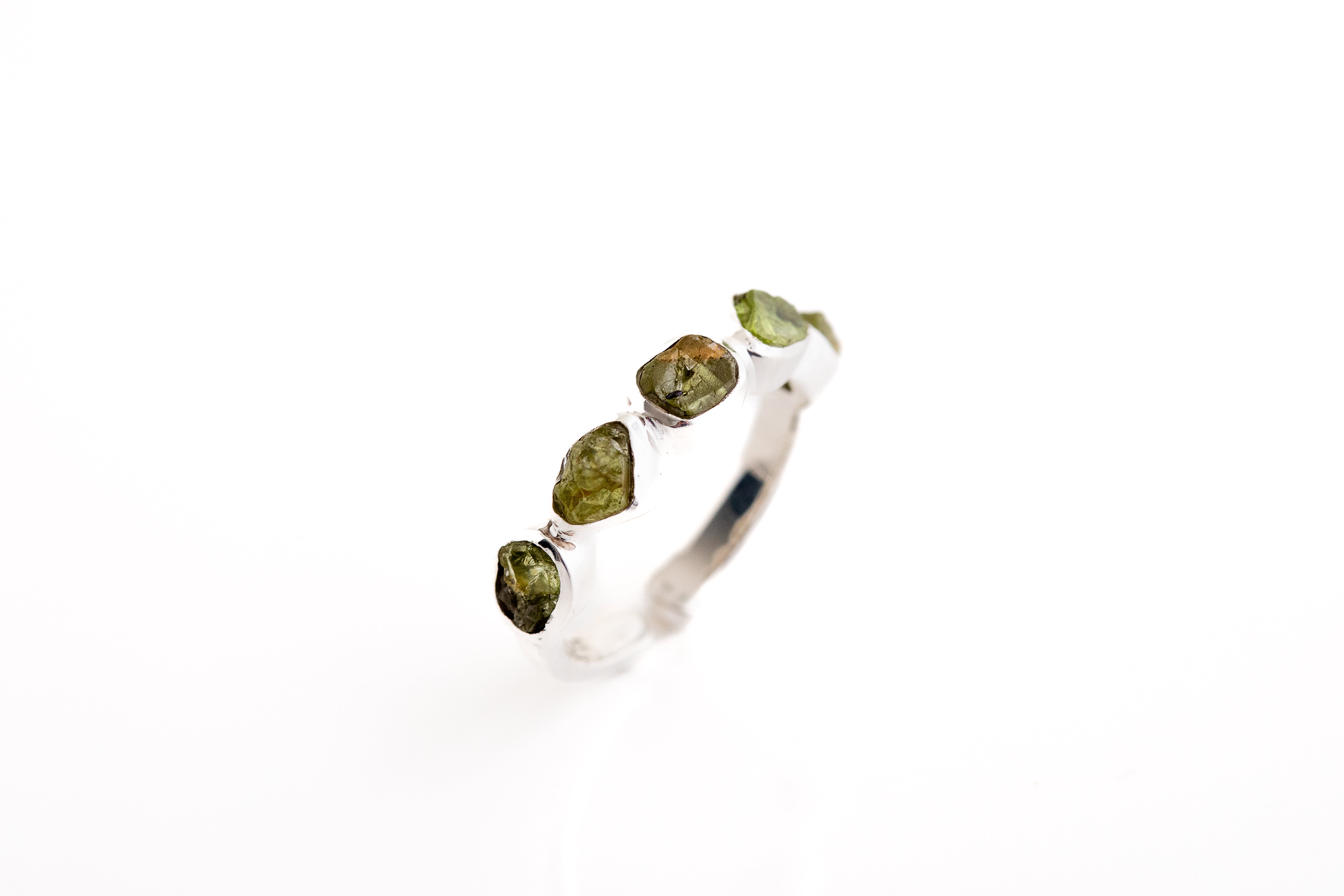 Peridot Raw Cut Silver Ring