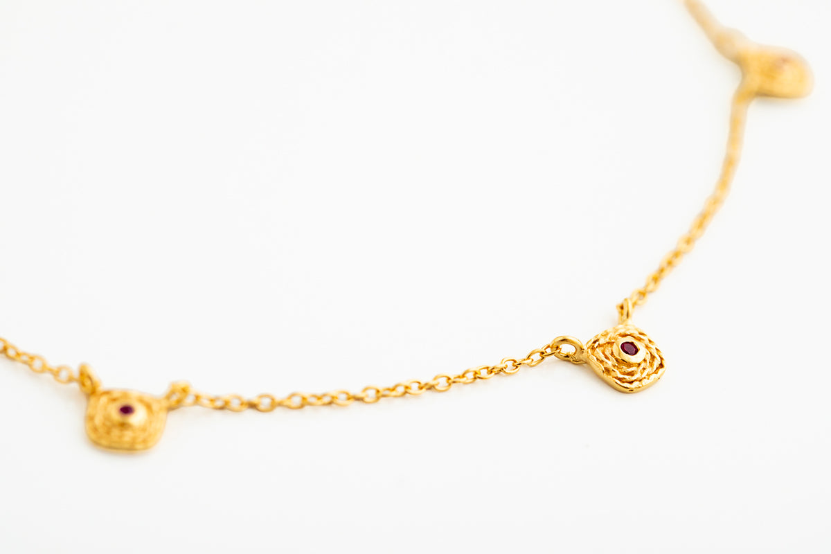 Gold Ruby Charm Necklace
