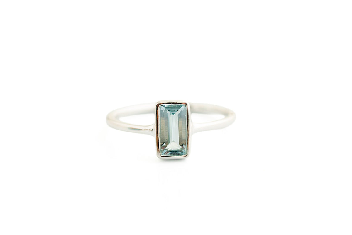 Silver Rectangular Blue Topaz Ring