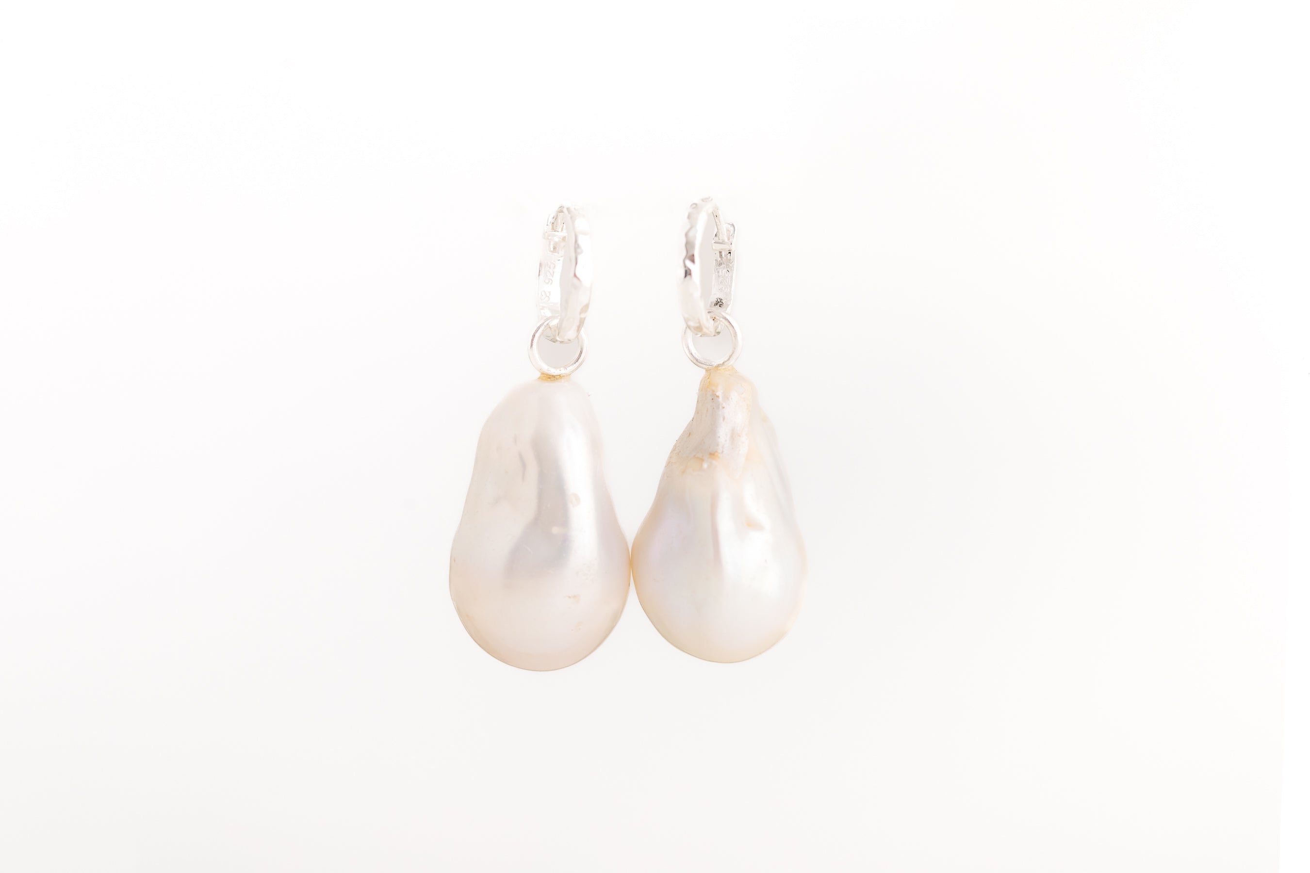 Large Silver Pearl Huggie Earrings