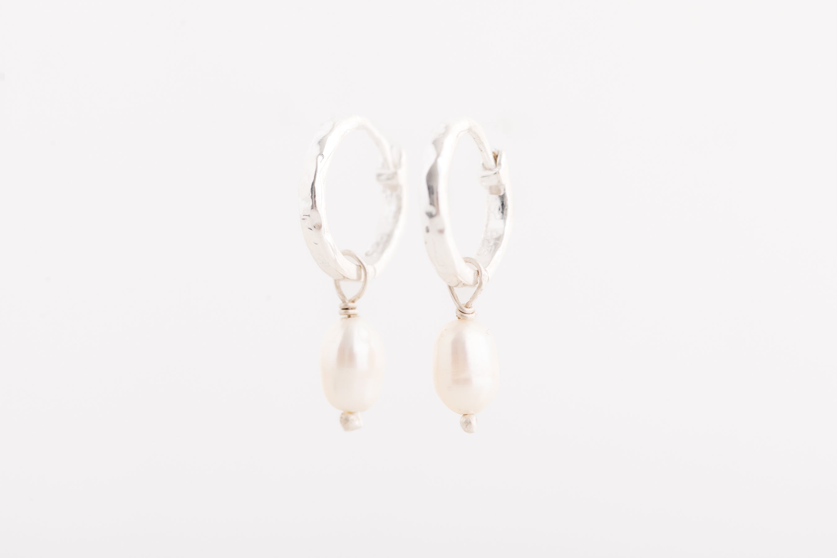 Tiny Silver Pearl Huggies