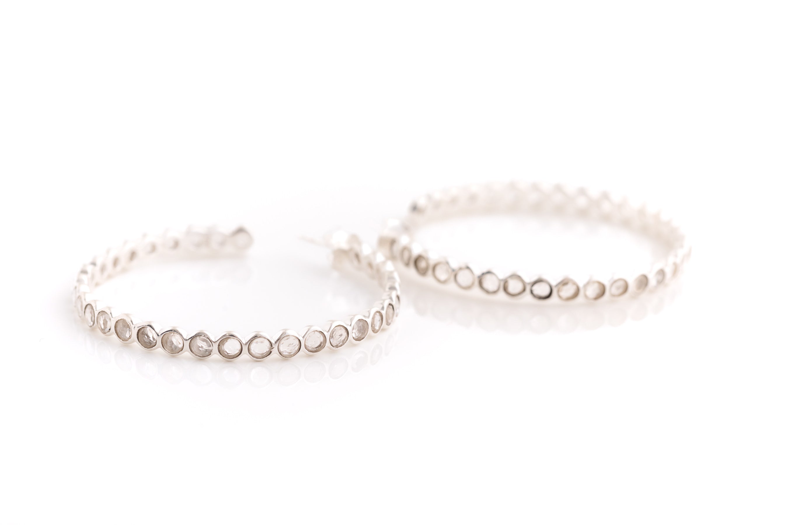 Silver Large Crystal Hoops