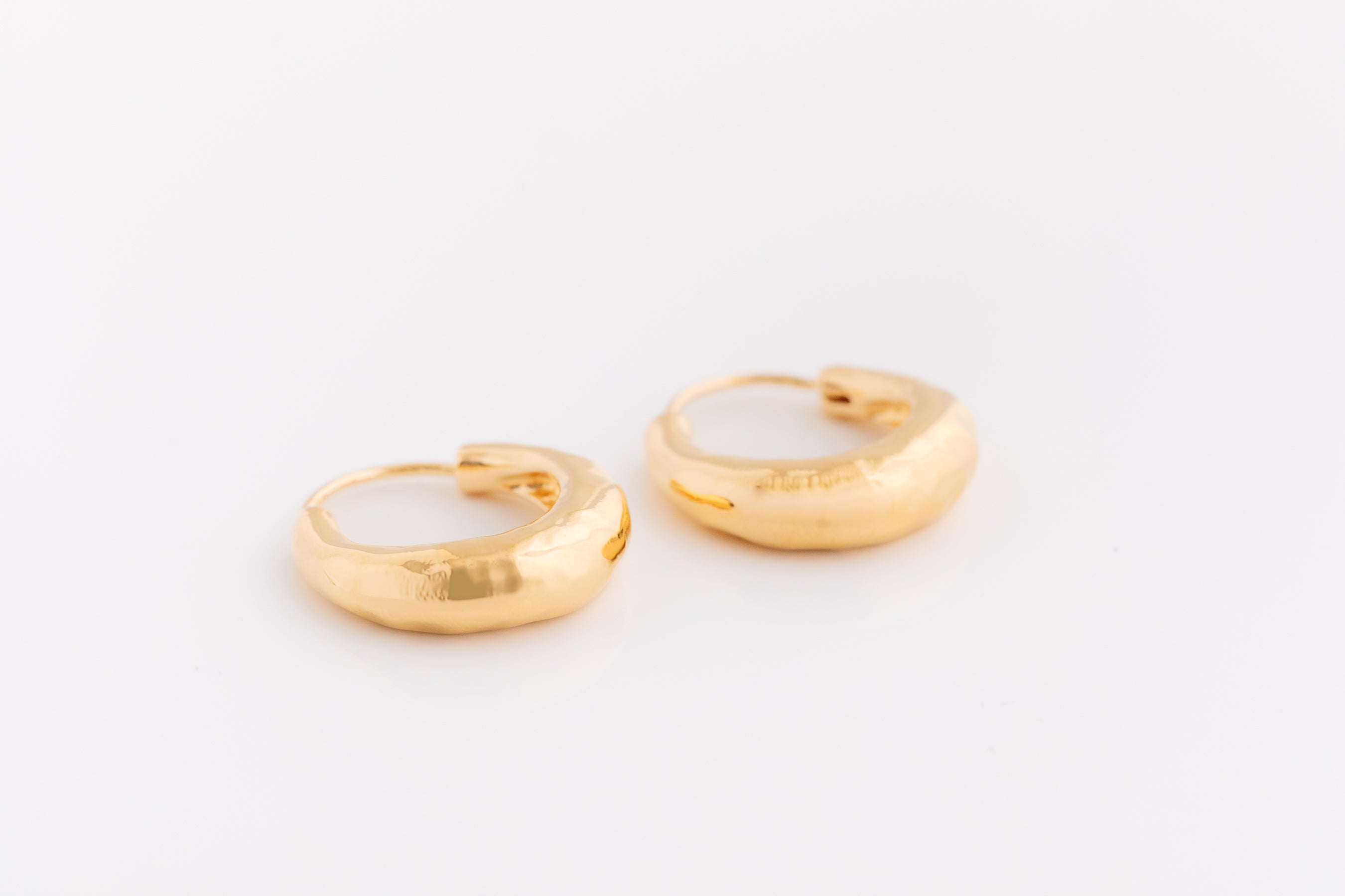 Gold Chubby Hammered Hoop Earrings