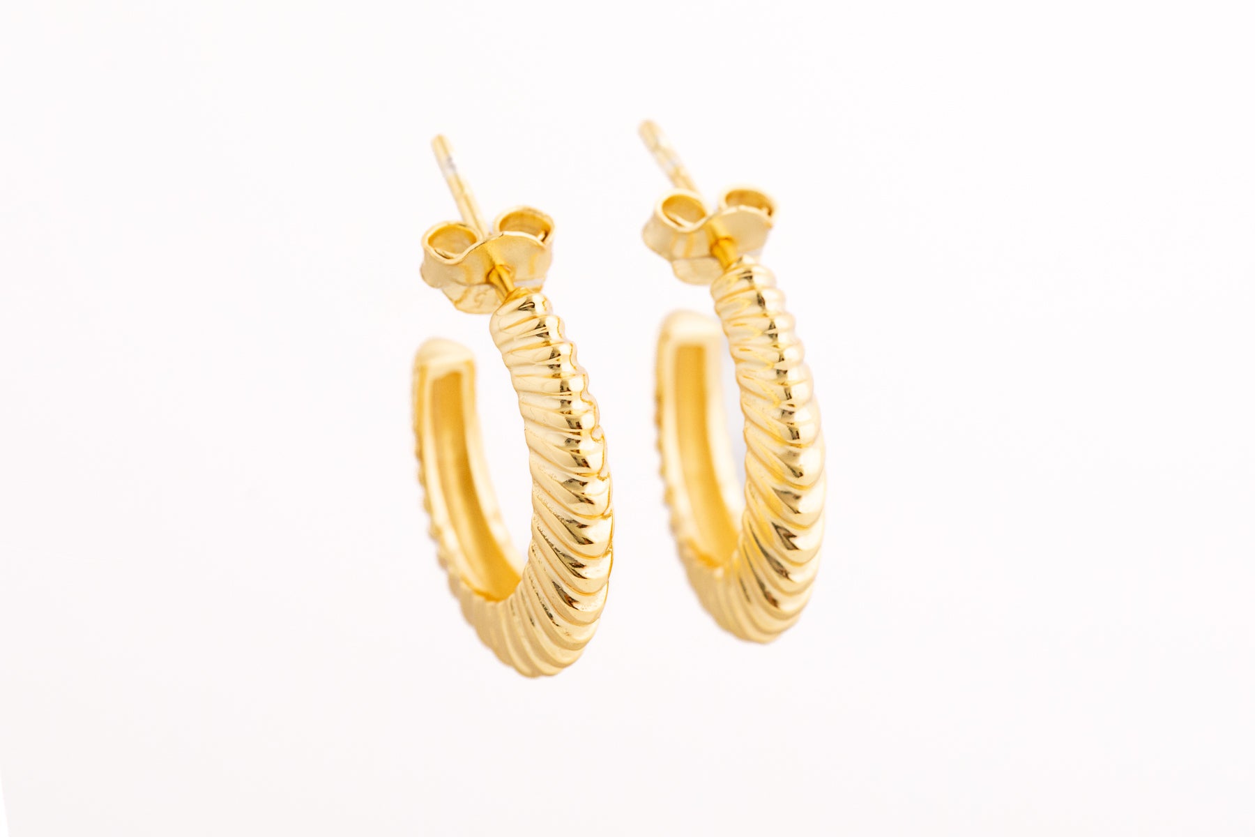 Gold Grooved Hoop Earrings