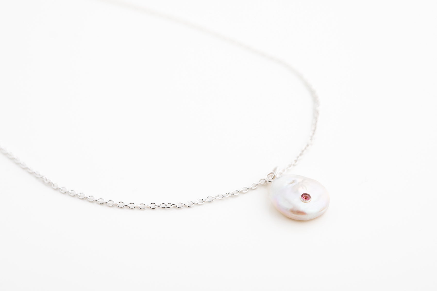 Silver Pearl and Pink Tourmaline Necklace