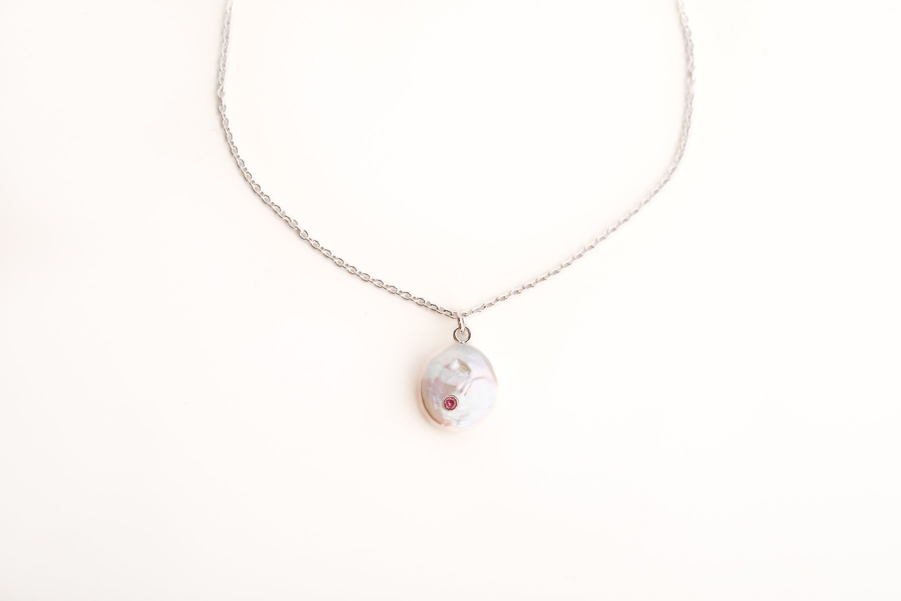 Silver Pearl and Pink Tourmaline Necklace
