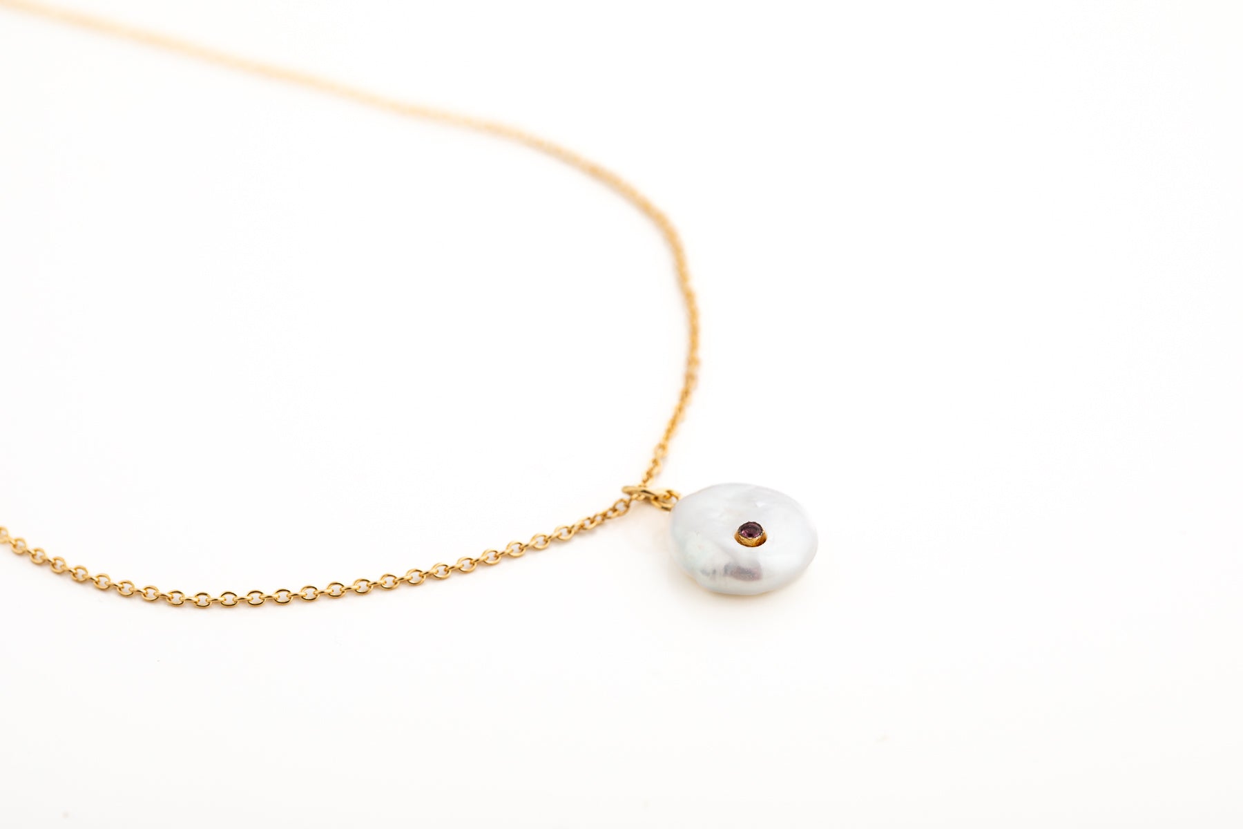 Gold Pearl and Pink Tourmaline Necklace