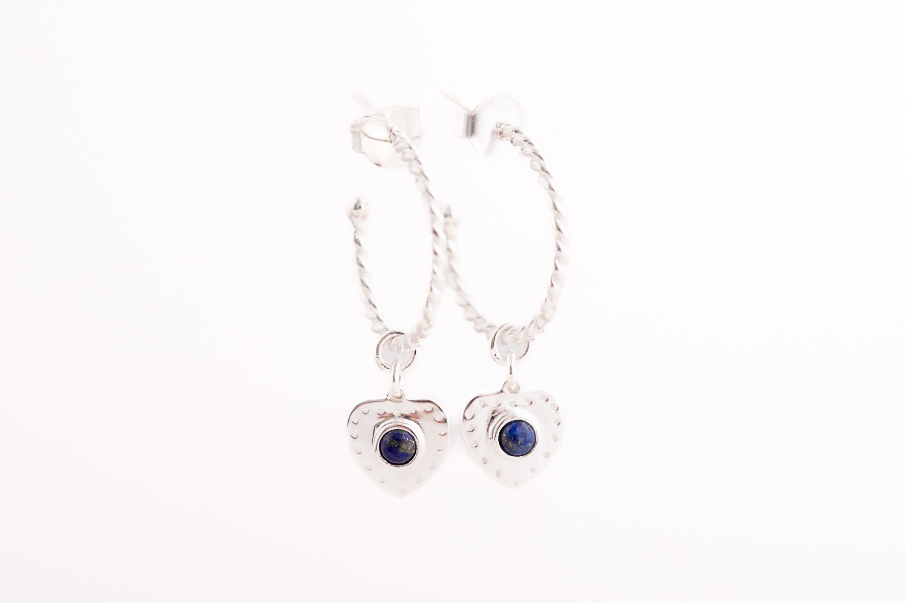 Lapis Heart Hoop Earrings