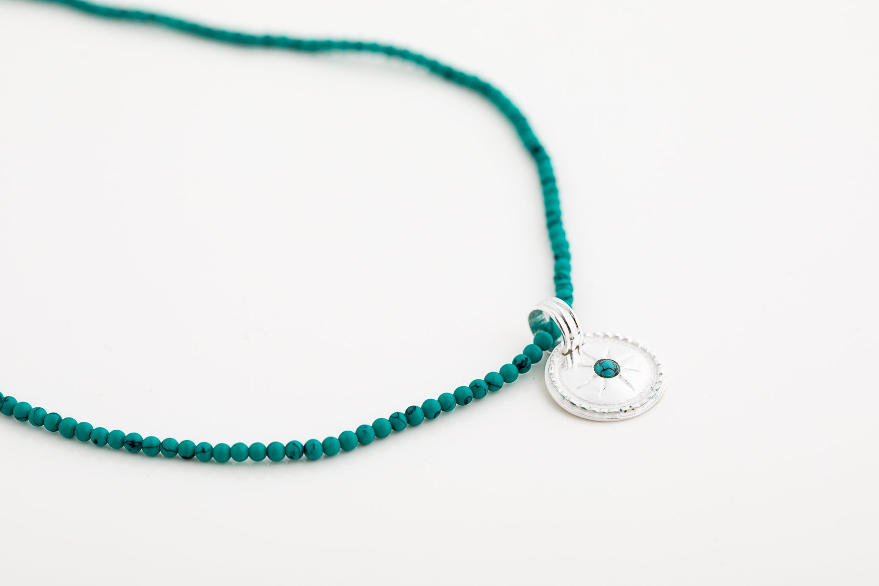 Turquoise Beaded Neckace with Detachable Silver Pendant