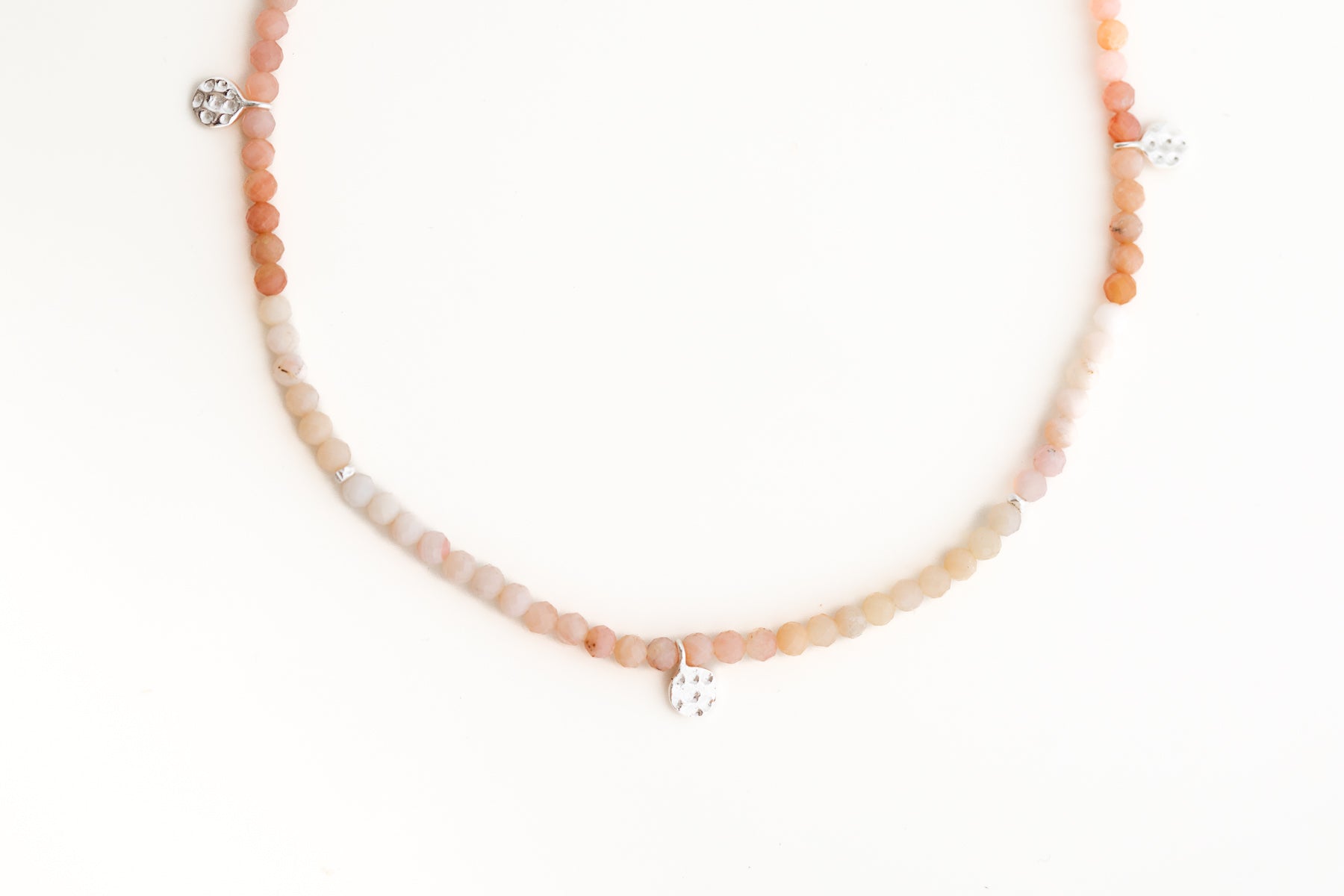 Pink Opal and Hammered Disc Necklace