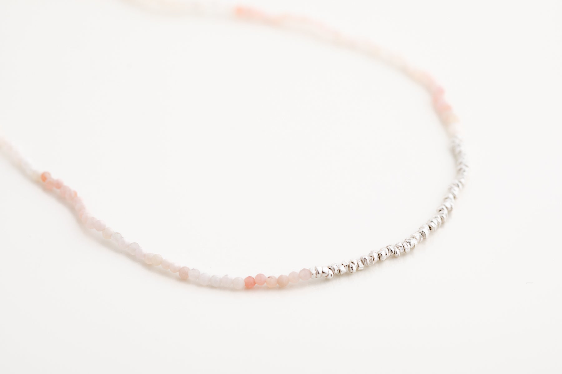 Pink Opal and Silver Beaded Necklace