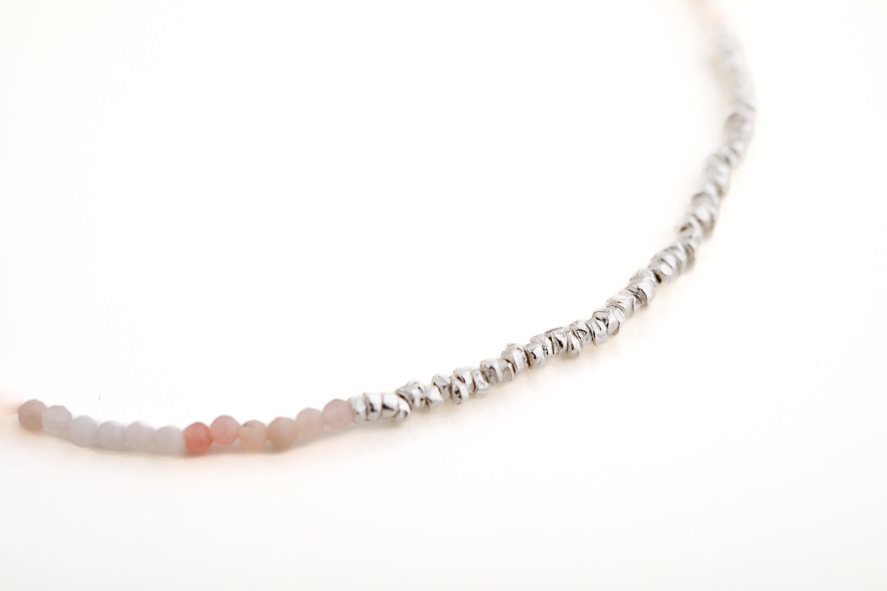 Pink Opal and Silver Beaded Necklace
