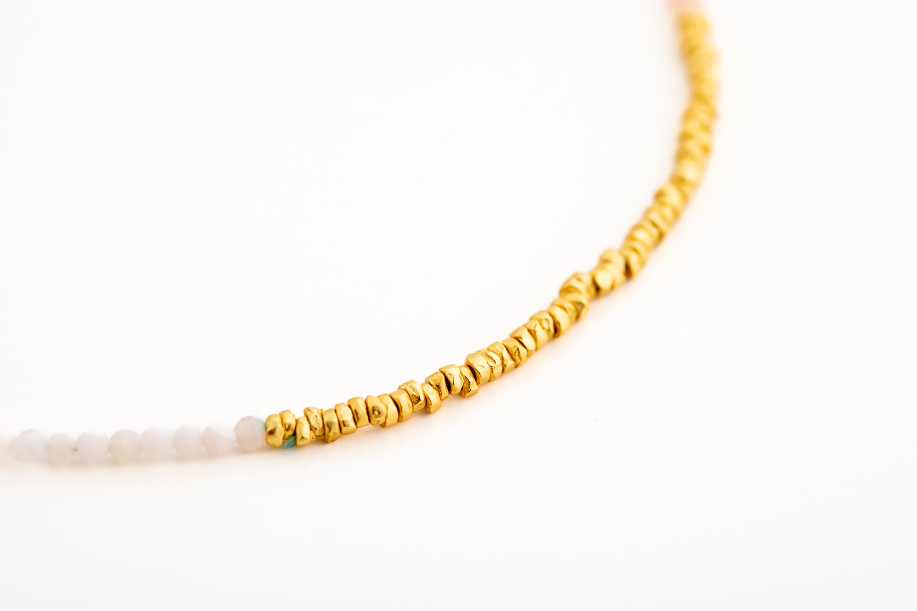 Pink Opal and Gold Beaded Necklace