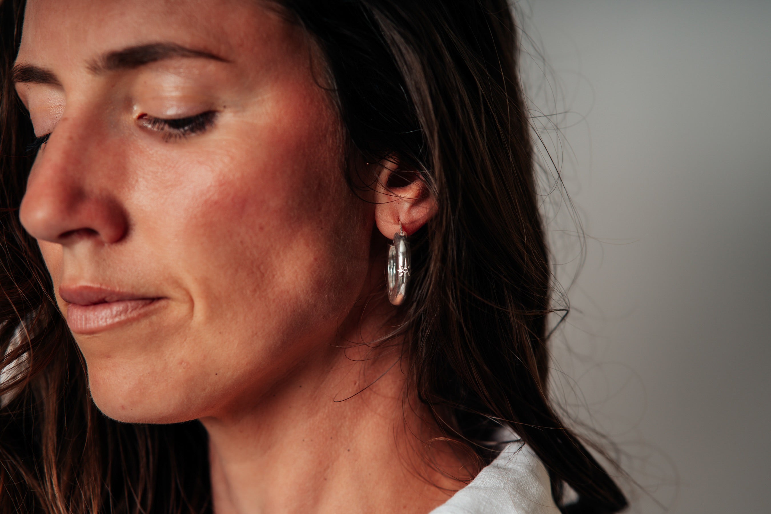 Silver Chunky Crystal Hoops