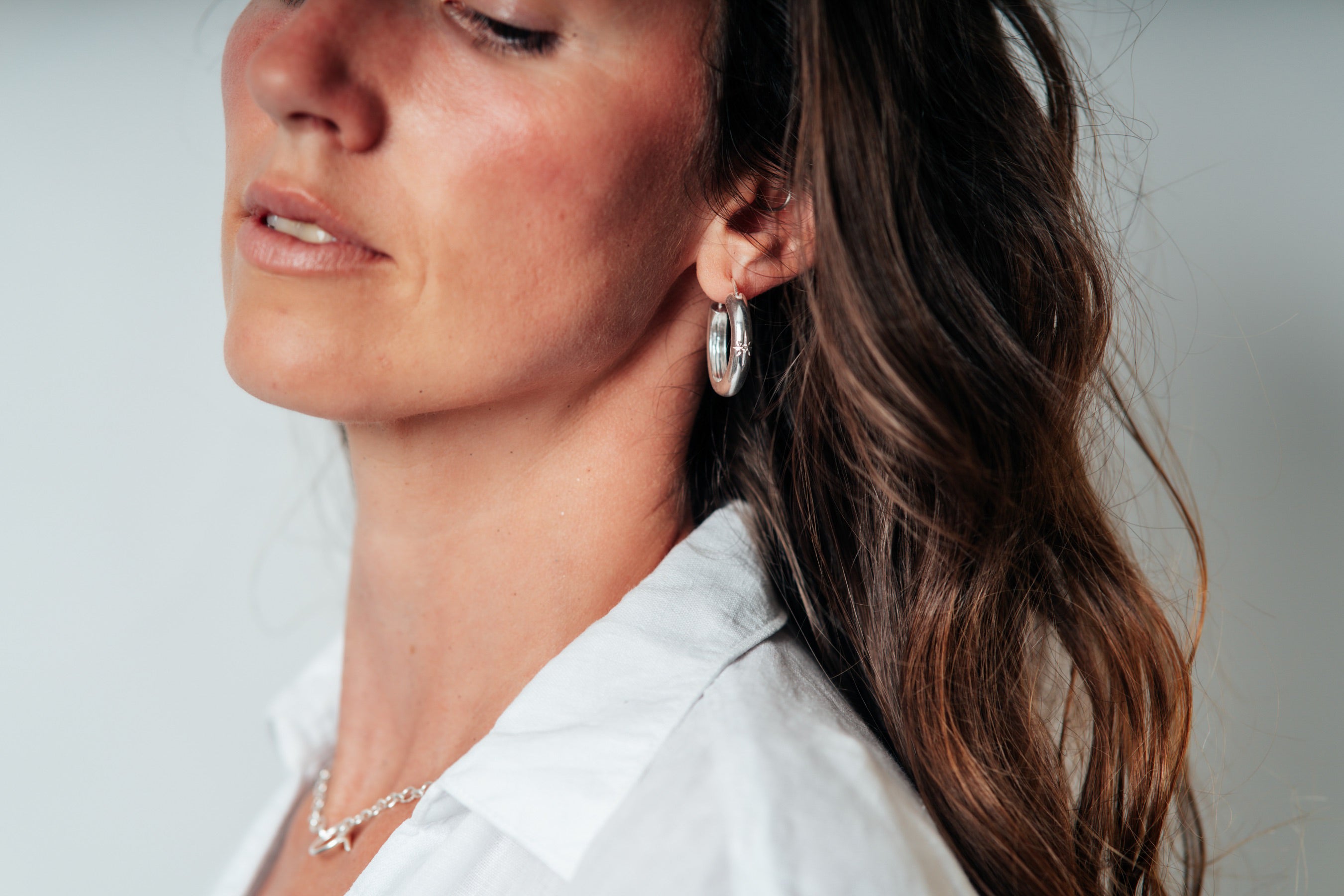 Silver Chunky Crystal Hoops