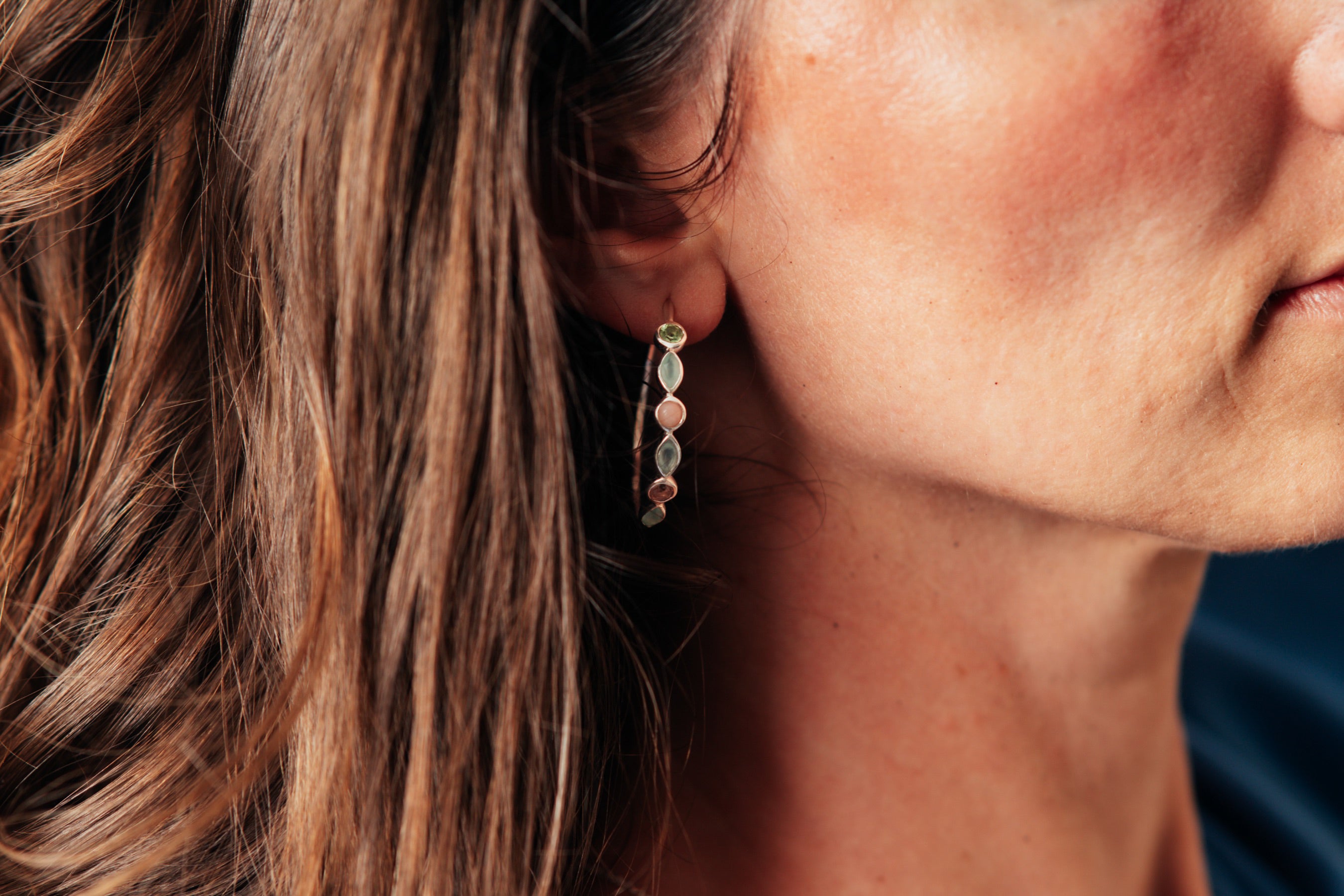 Silver Gemstone Hoop Earrings