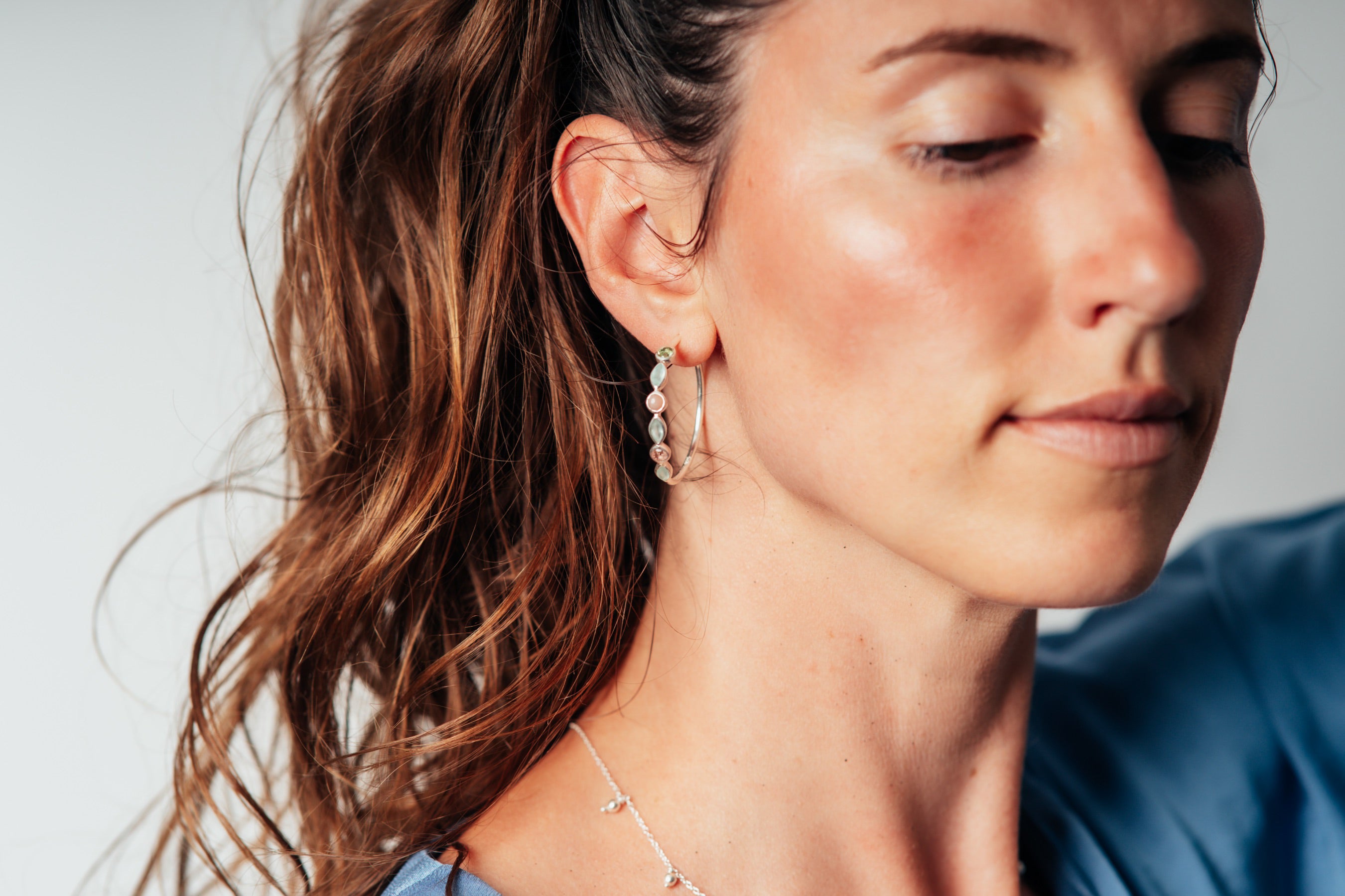 Silver Gemstone Hoop Earrings