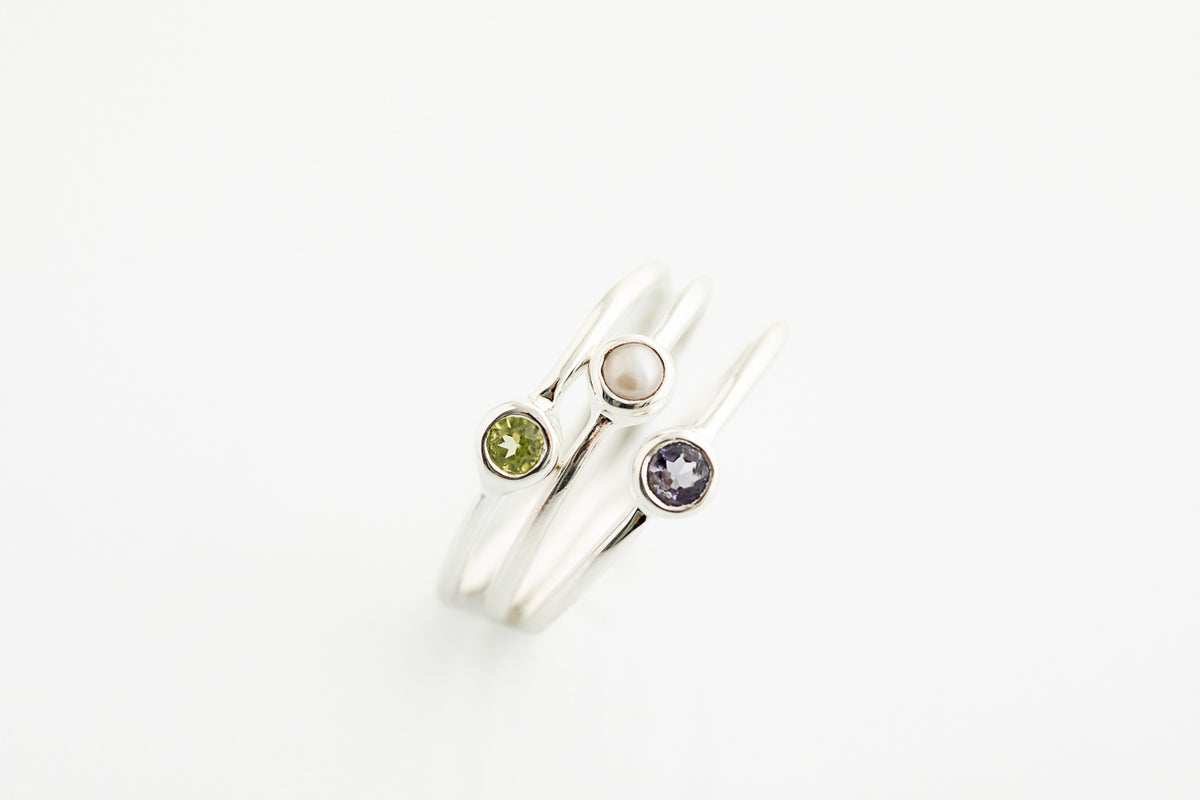 Peridot, Iolite & Pearl Stacking Rings