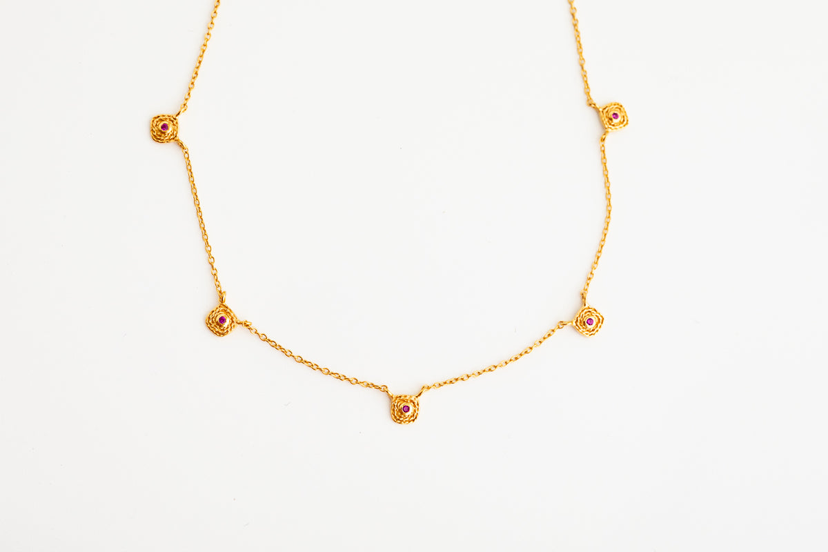 Gold Ruby Charm Necklace