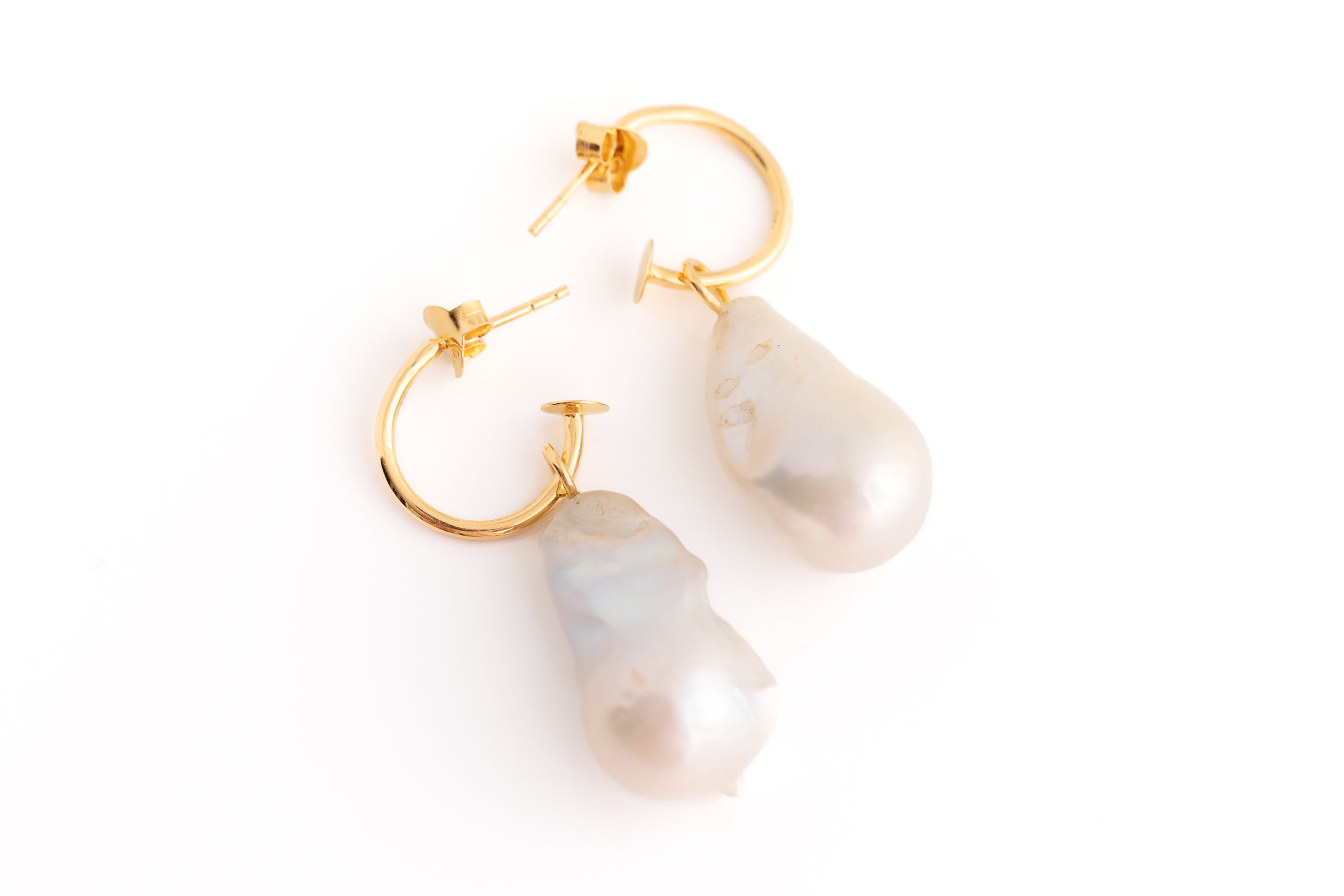 Large Gold Baroque Pearl Hoop Earrings
