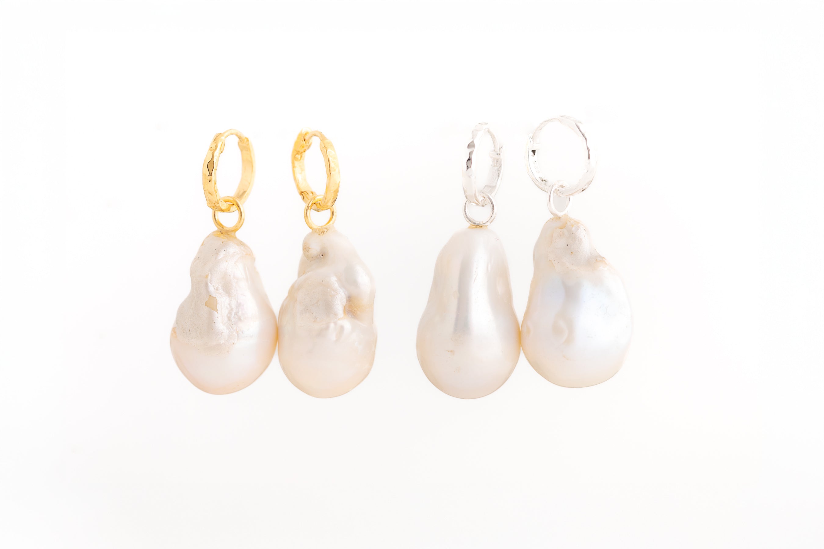 Large Gold Pearl Huggie Earrings