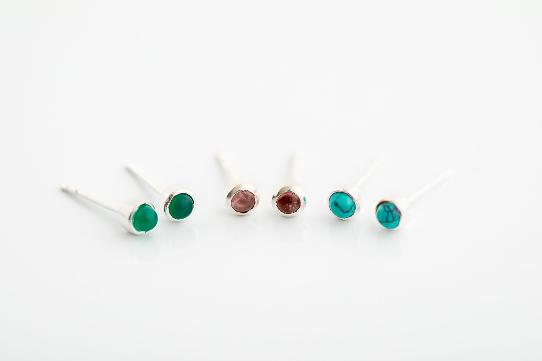 Silver Tiny Gemstone Stud Earrings