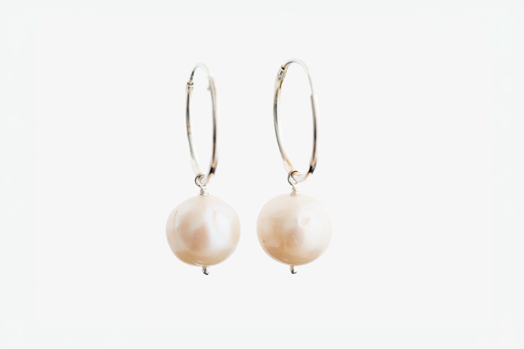 Silver Pearl Huggie Earrings