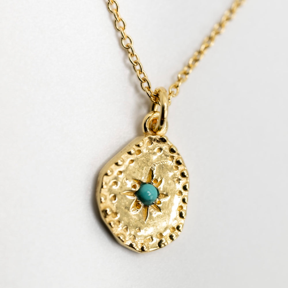 Gold Hammered Turquoise Necklace