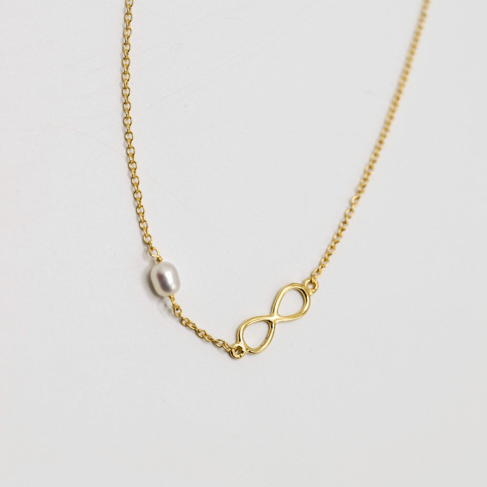 Gold Infinity Necklace with Pearl